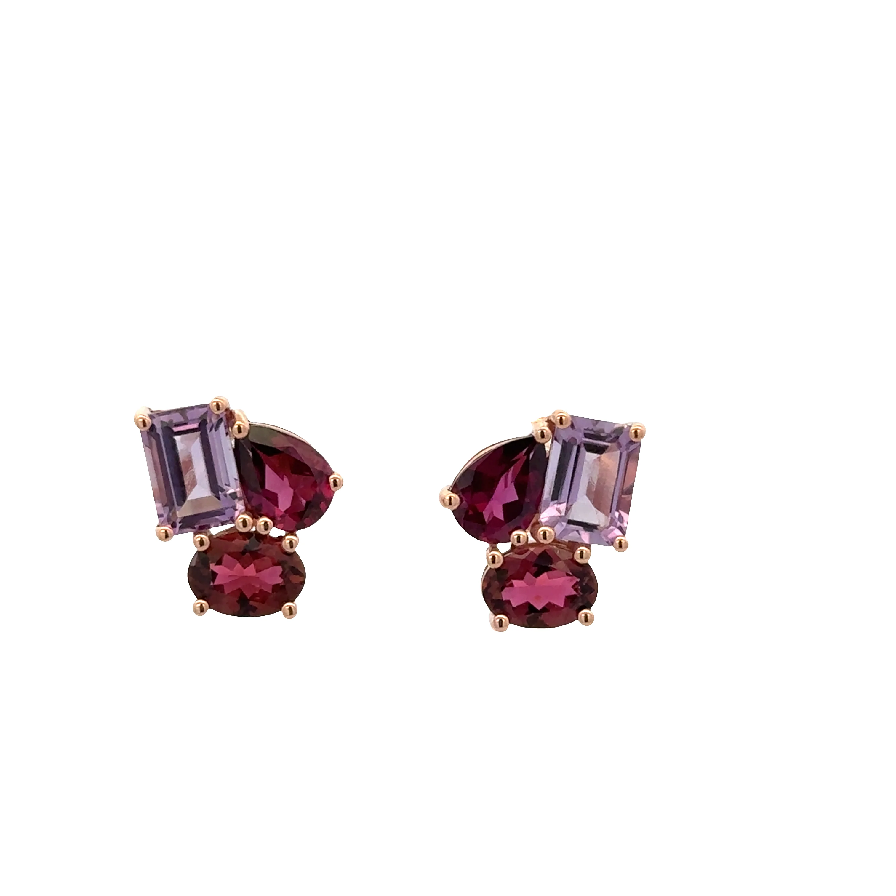 14k Rose Gold Abstract Multi-Gemstone Earrings