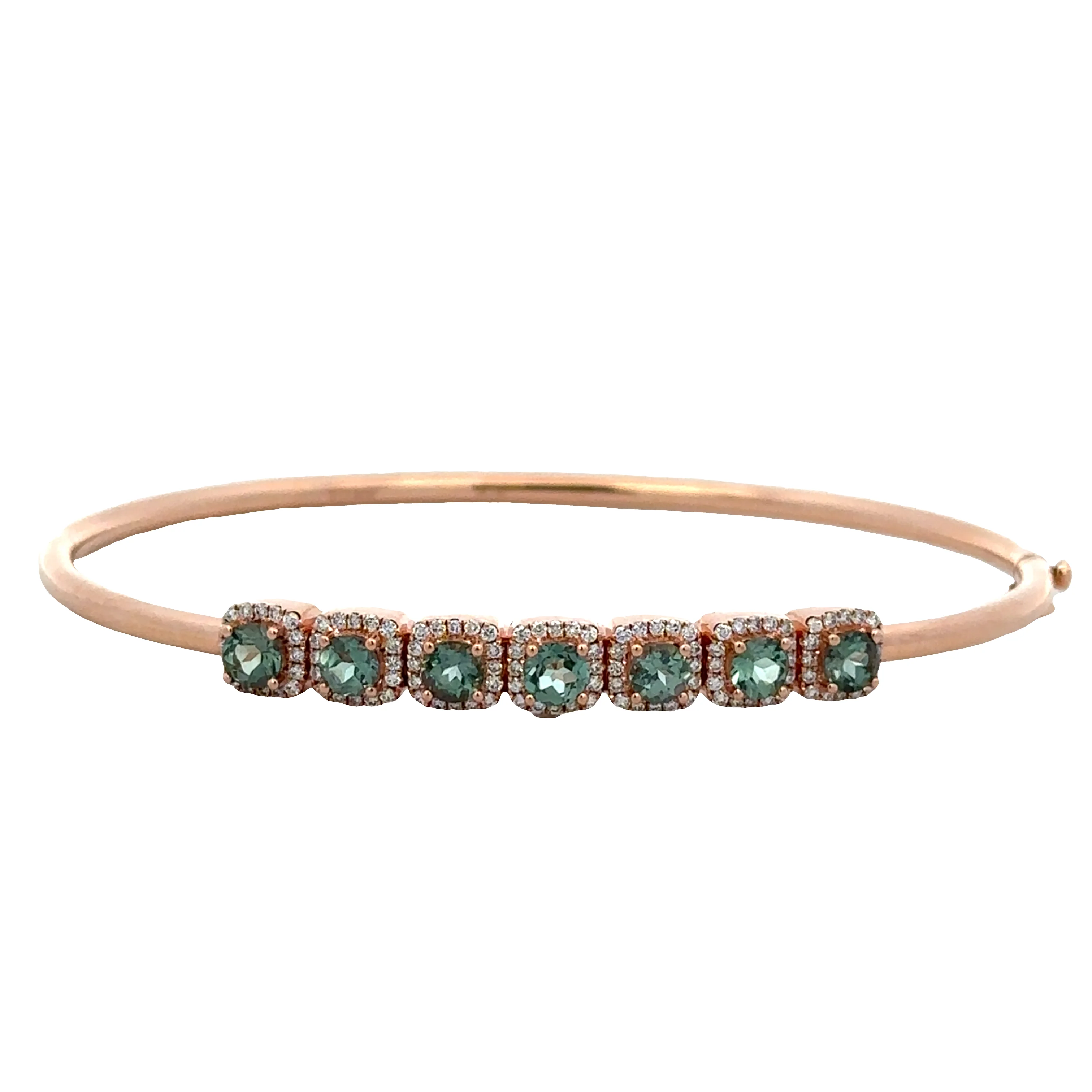 14k Rose Gold Alexandrite & Diamond Halo Bangle Bracelet