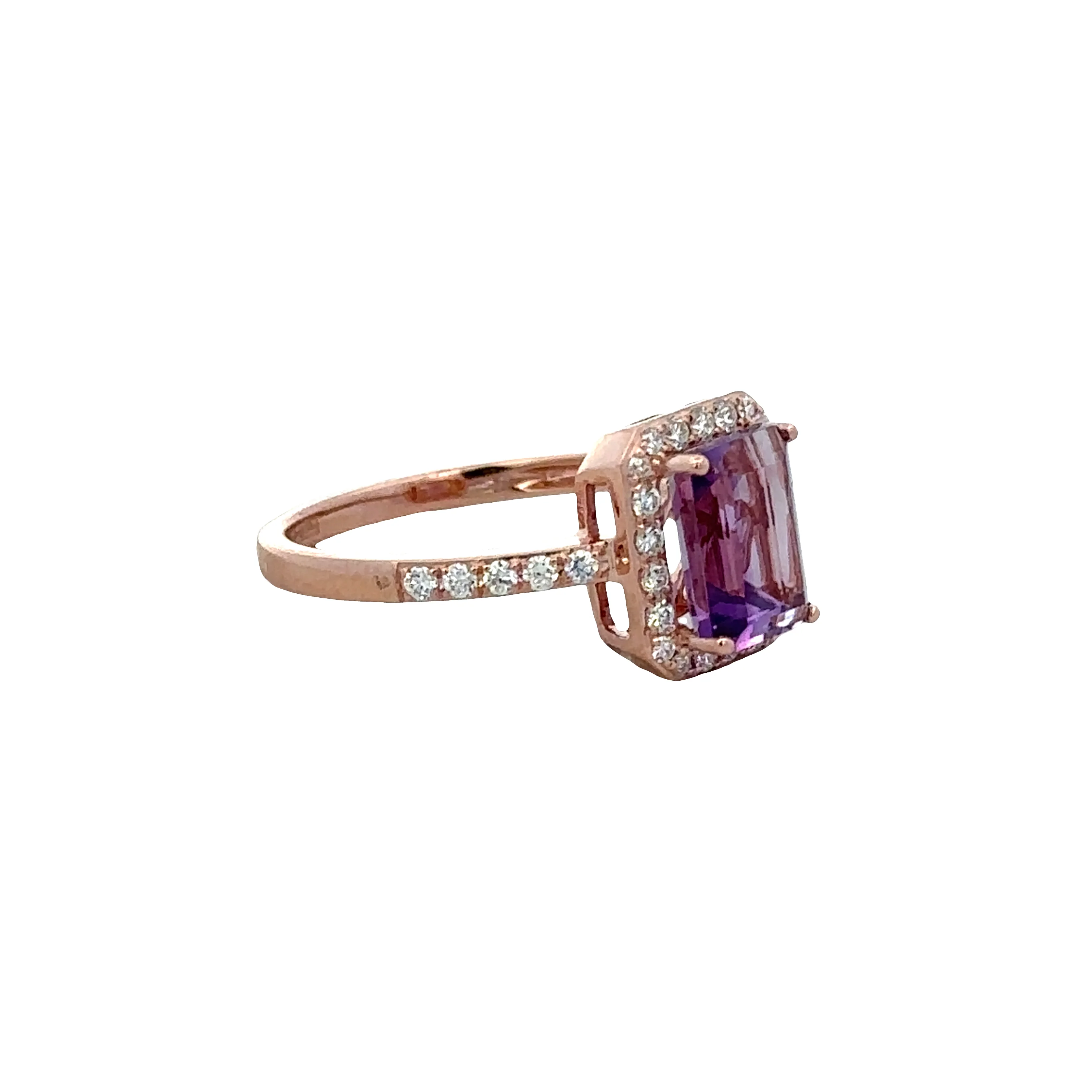 14k Rose Gold Amethyst & Diamond Halo Ring – Size 7 - Image 2