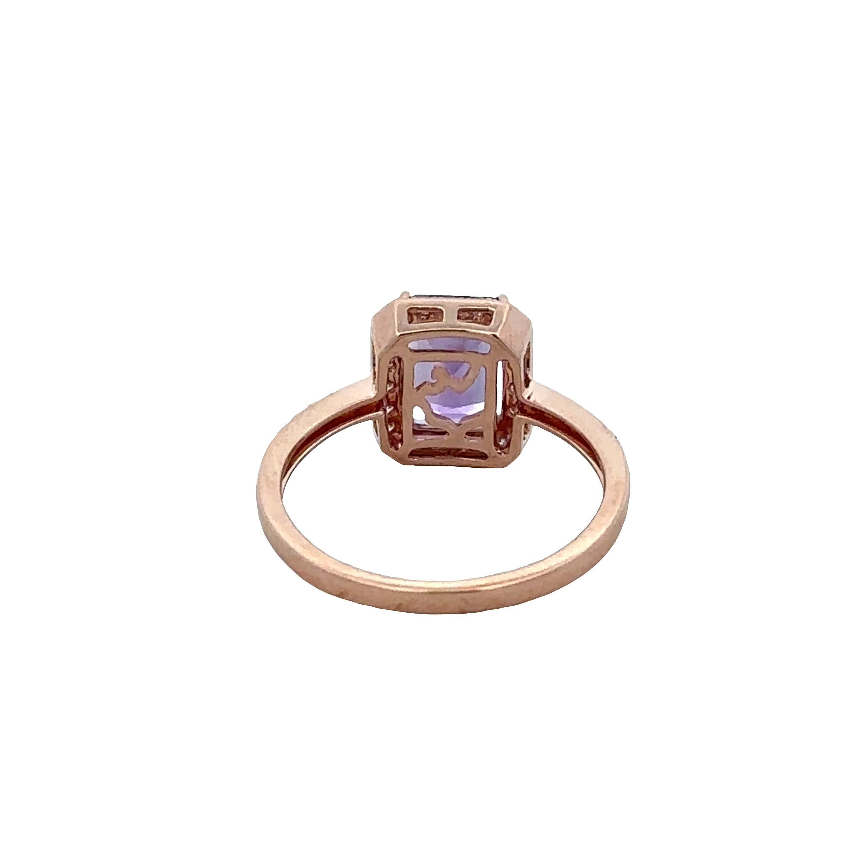 14k Rose Gold Amethyst & Diamond Halo Ring – Size 7 - Image 3