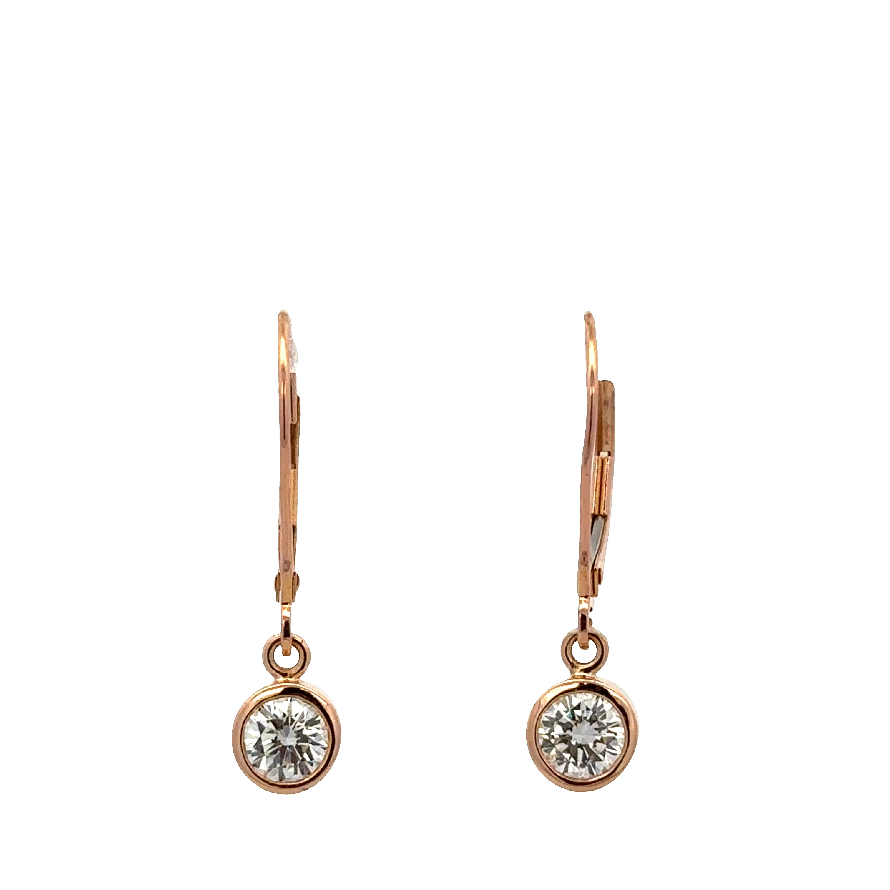 14k Rose Gold Diamond Bezel Drop Earrings – 1" Tall