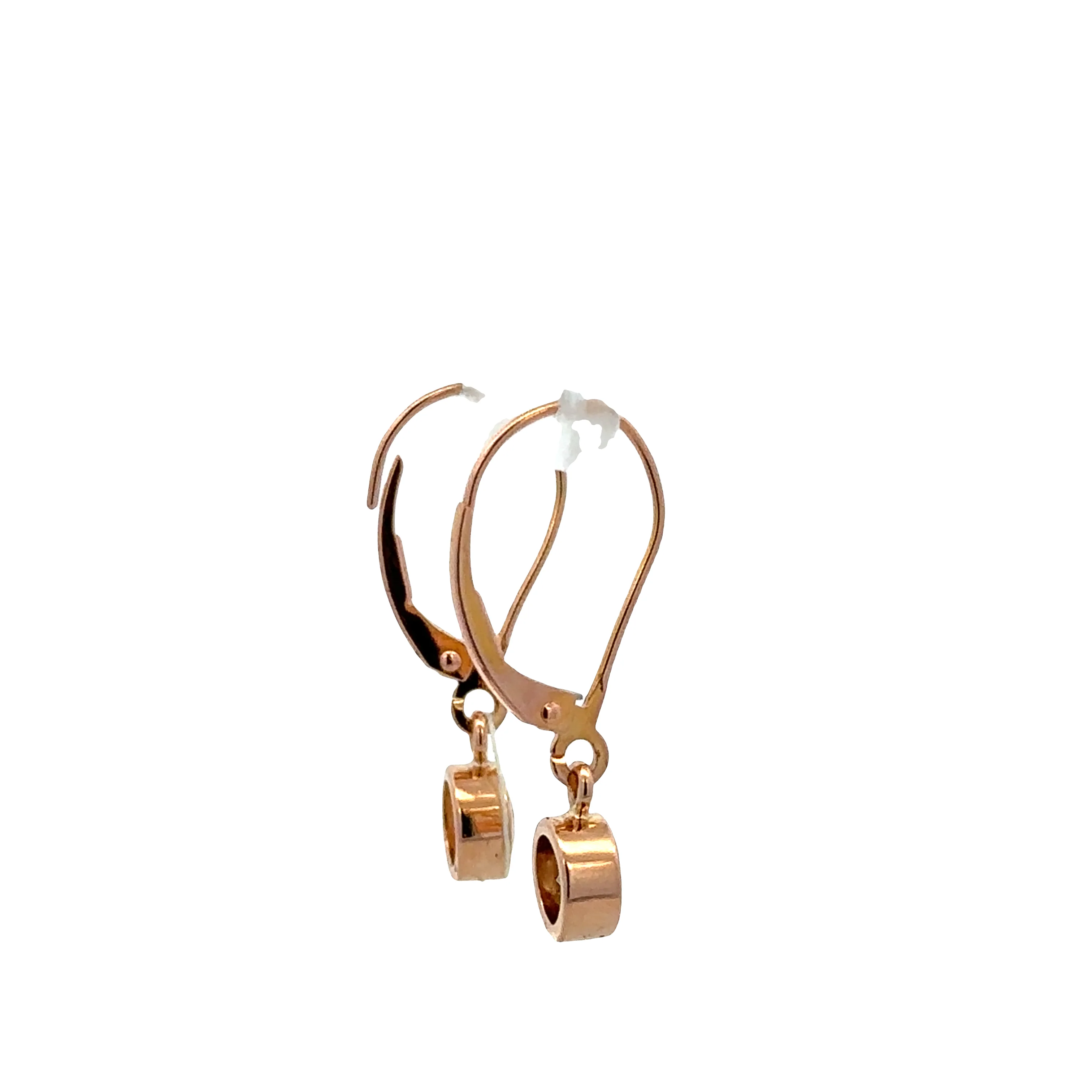 14k Rose Gold Diamond Bezel Drop Earrings – 1" Tall - Image 2