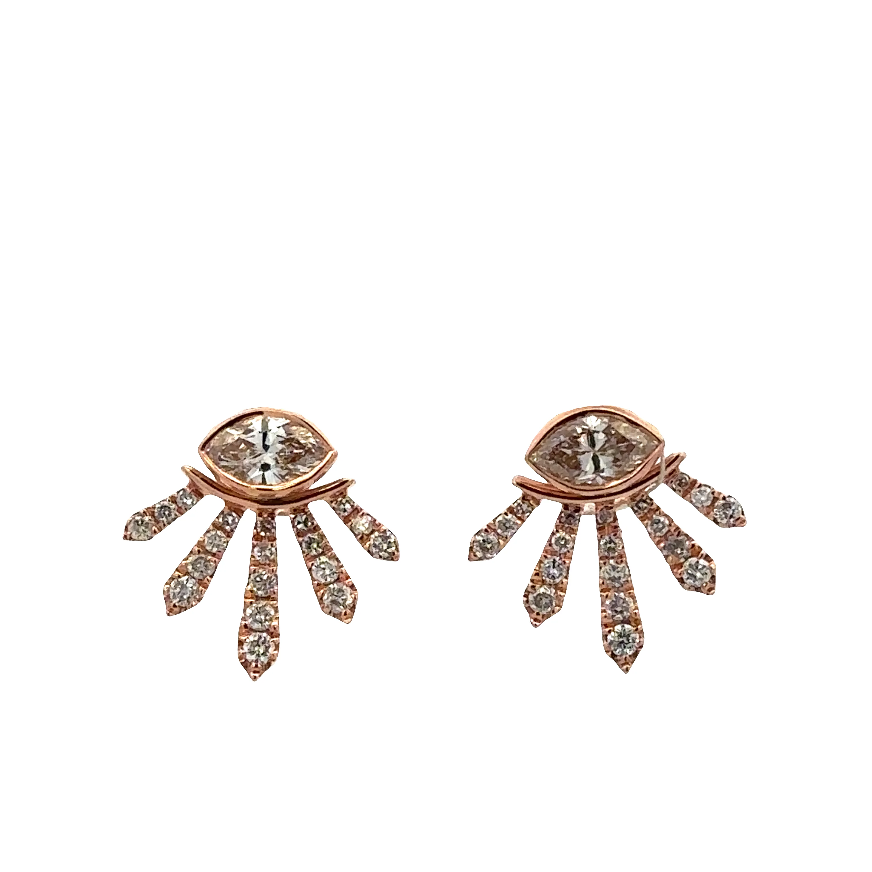 14k Rose Gold Marquise Diamond Stud Earrings – 0.90 CTW