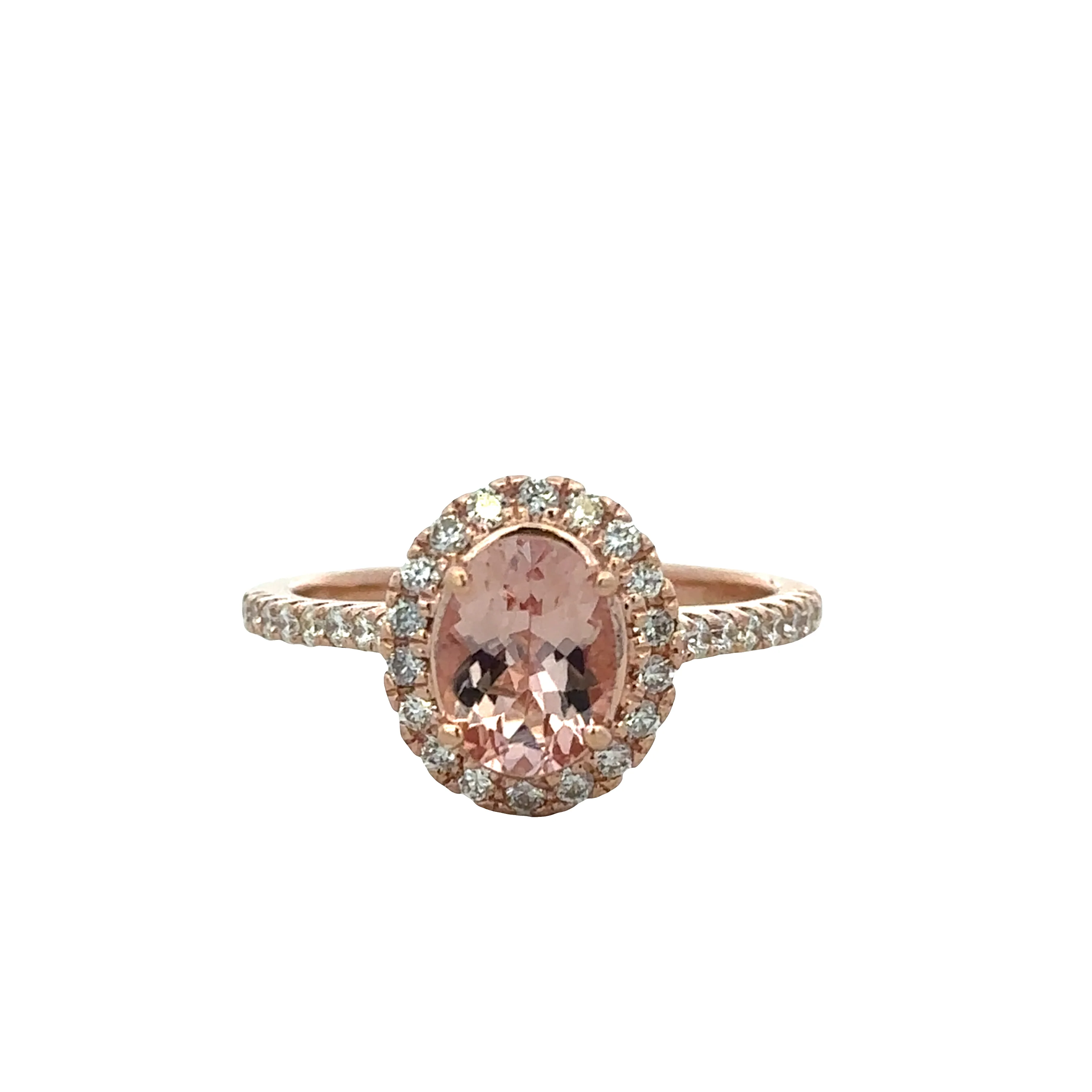 14k Rose Gold Morganite & Diamond Halo Ring – Size 7
