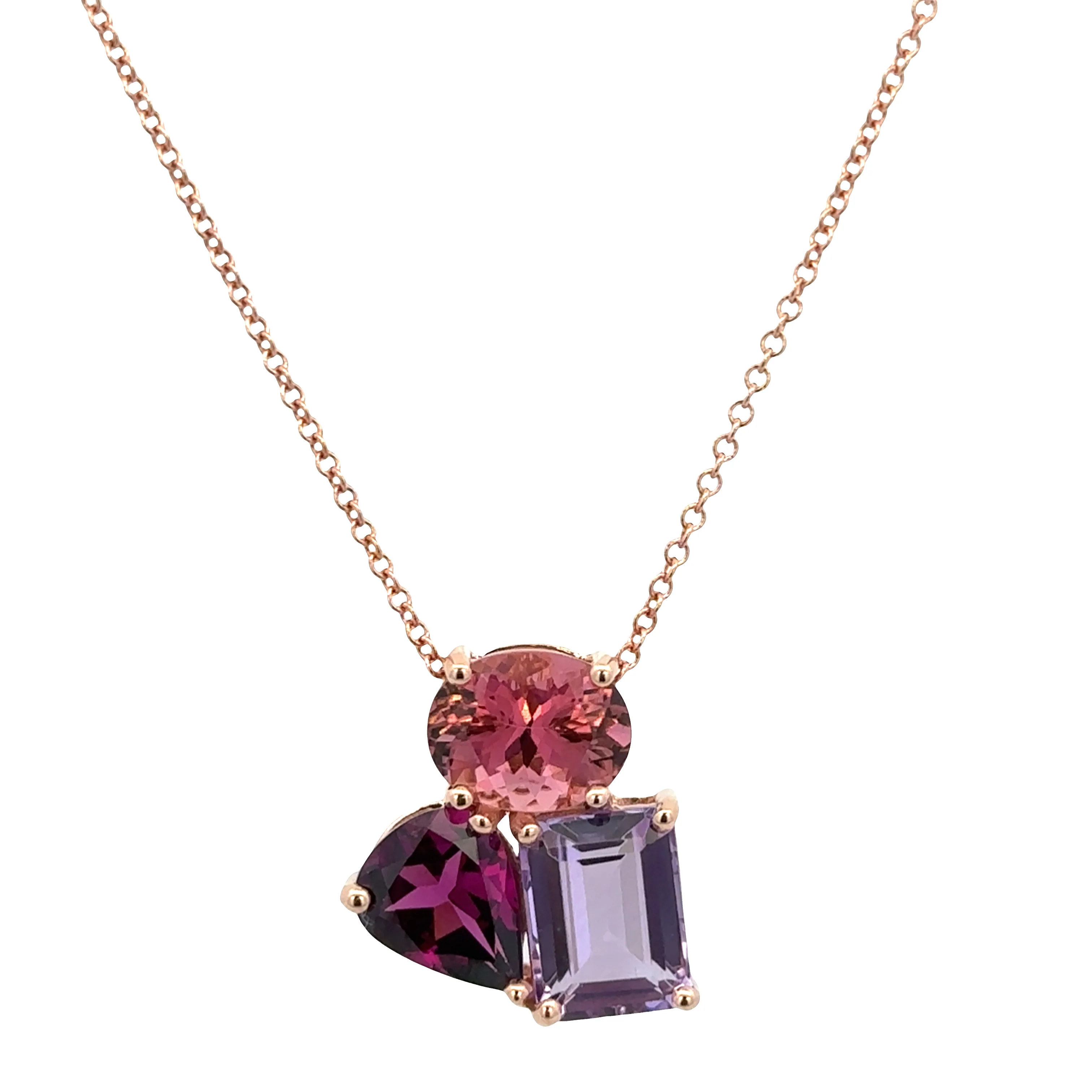 14k Rose Gold Multi-Gemstone Pendant Necklace