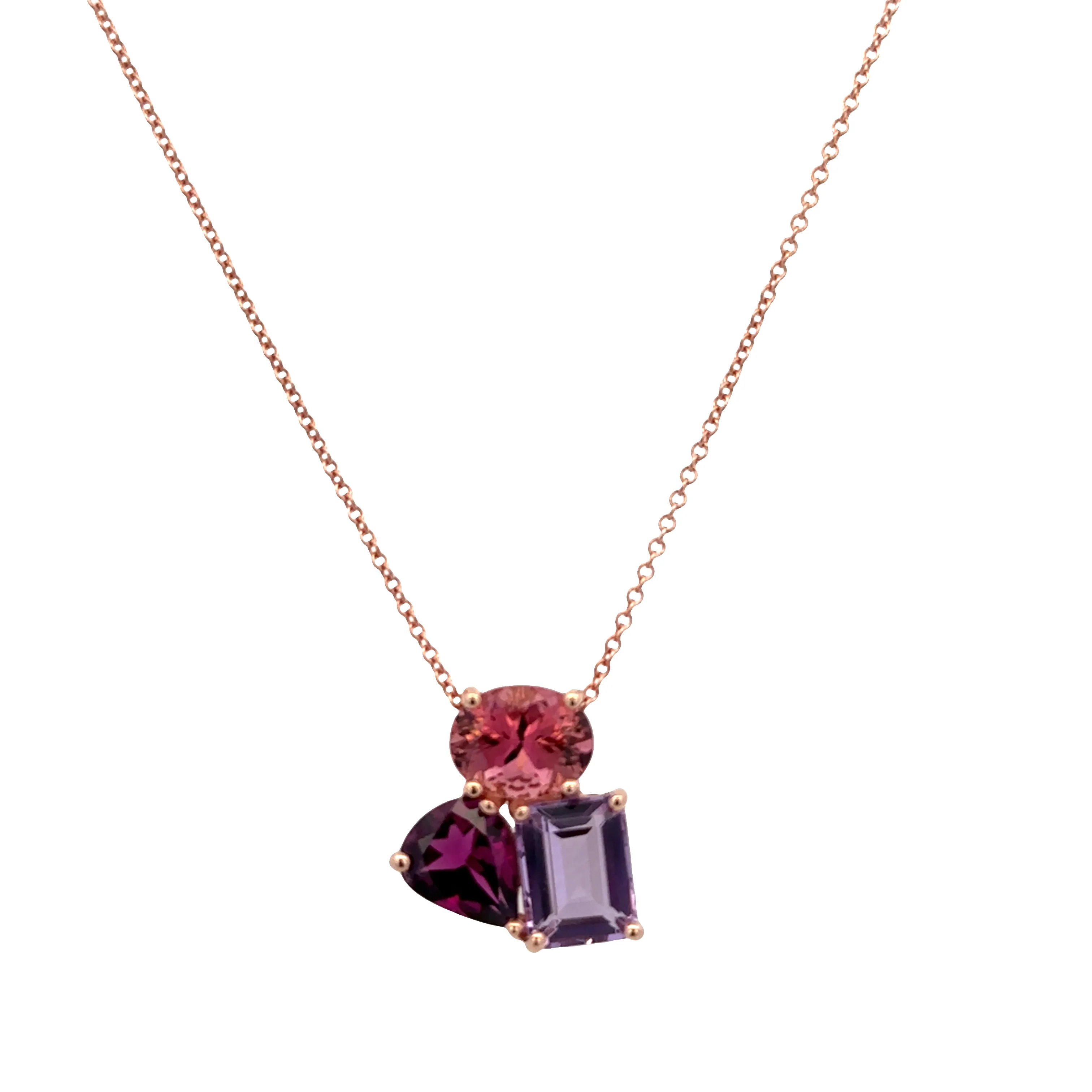 14k Rose Gold Multi-Gemstone Pendant Necklace - Image 2