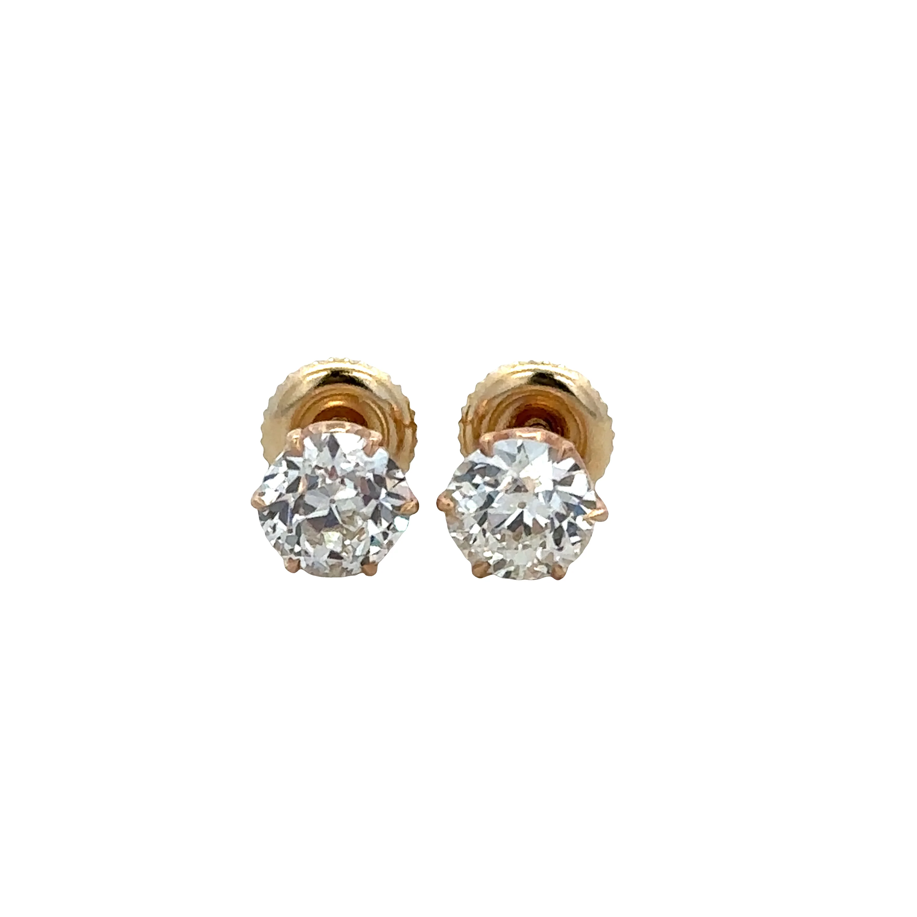 14k Rose Gold Old European Cut Diamond Stud Earrings – 1.49ct Total