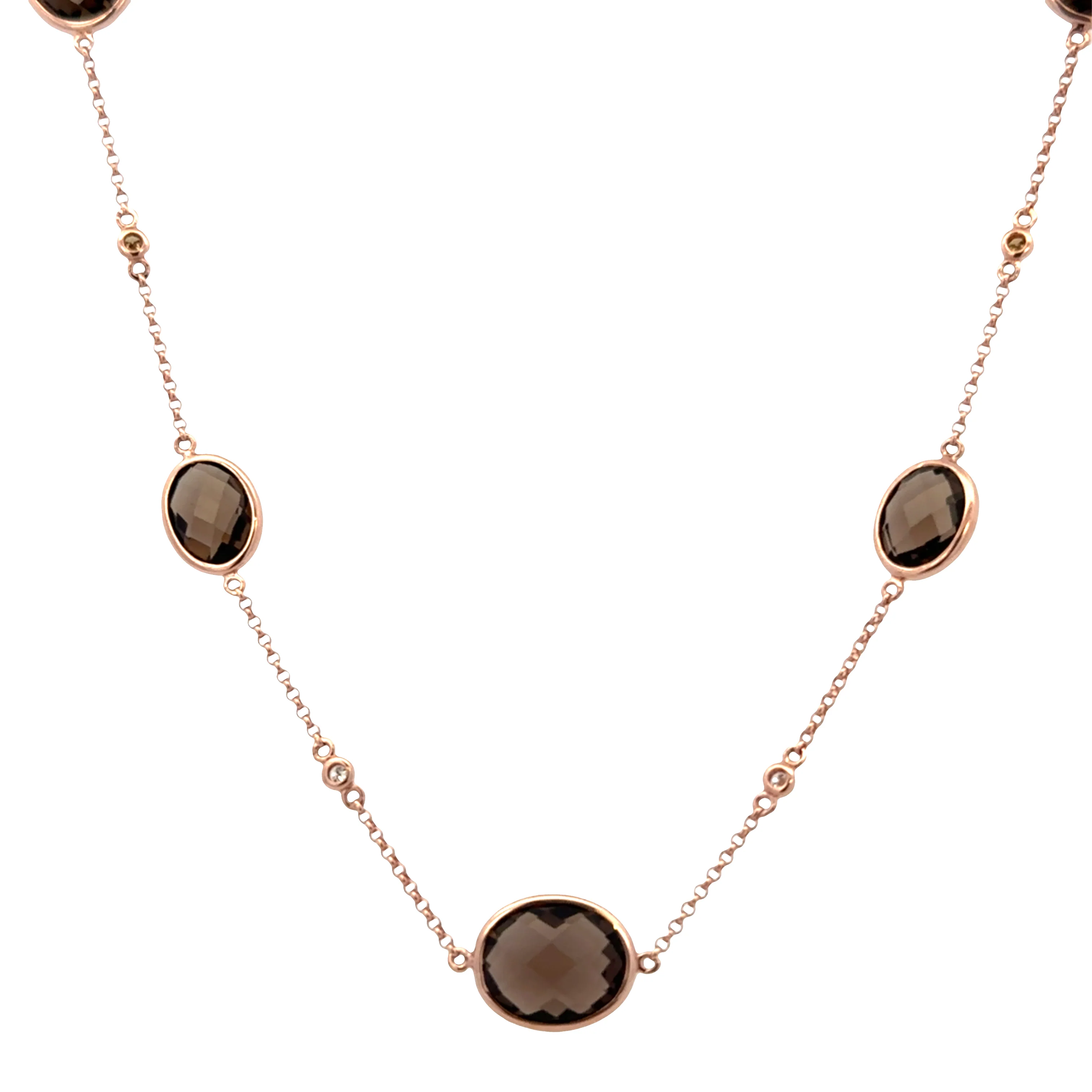 14k Rose Gold Smoky Quartz & Diamond Station Necklace – 20"