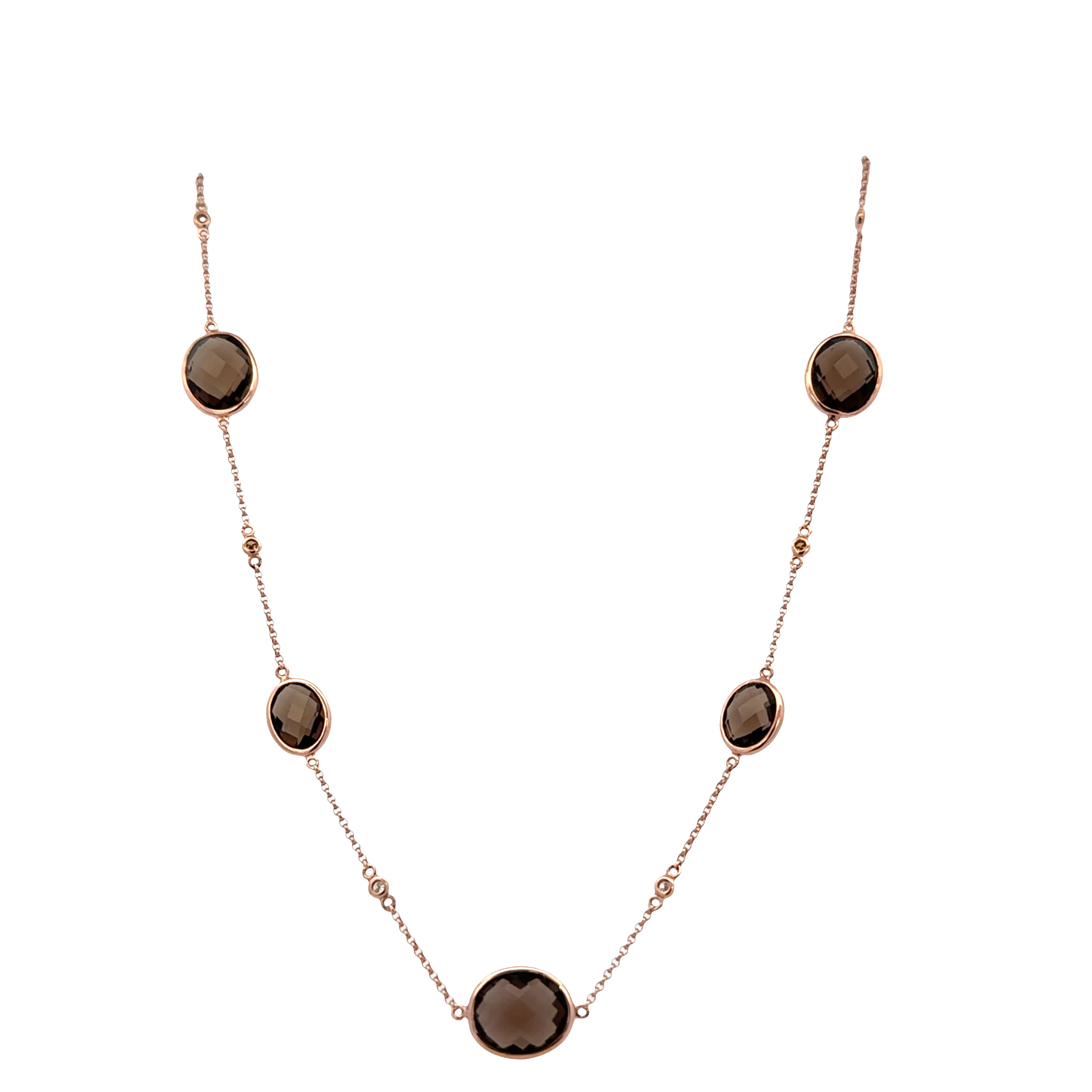 14k Rose Gold Smoky Quartz & Diamond Station Necklace – 20" - Image 2