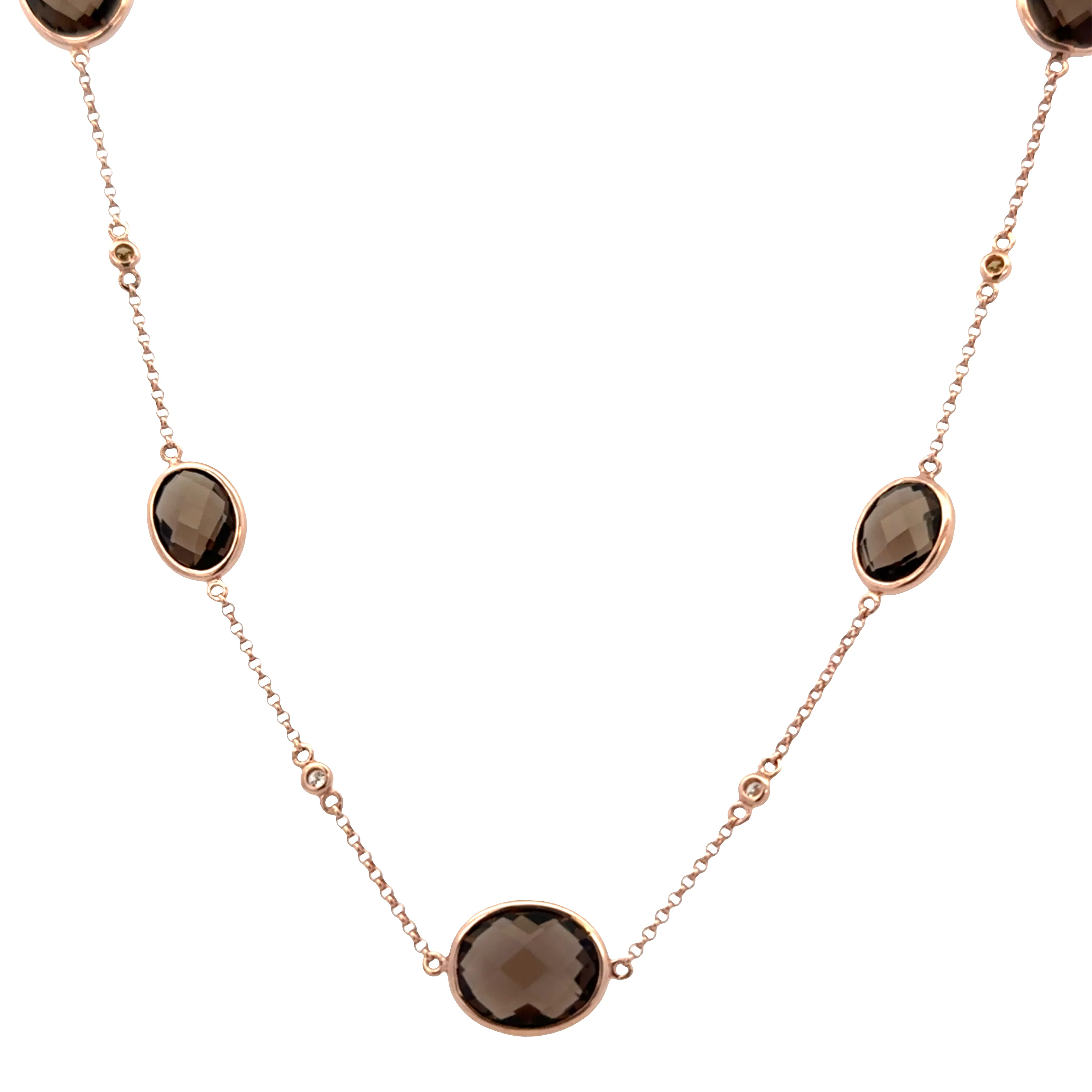 14k Rose Gold Smoky Quartz & Diamond Station Necklace – 20" - Image 3