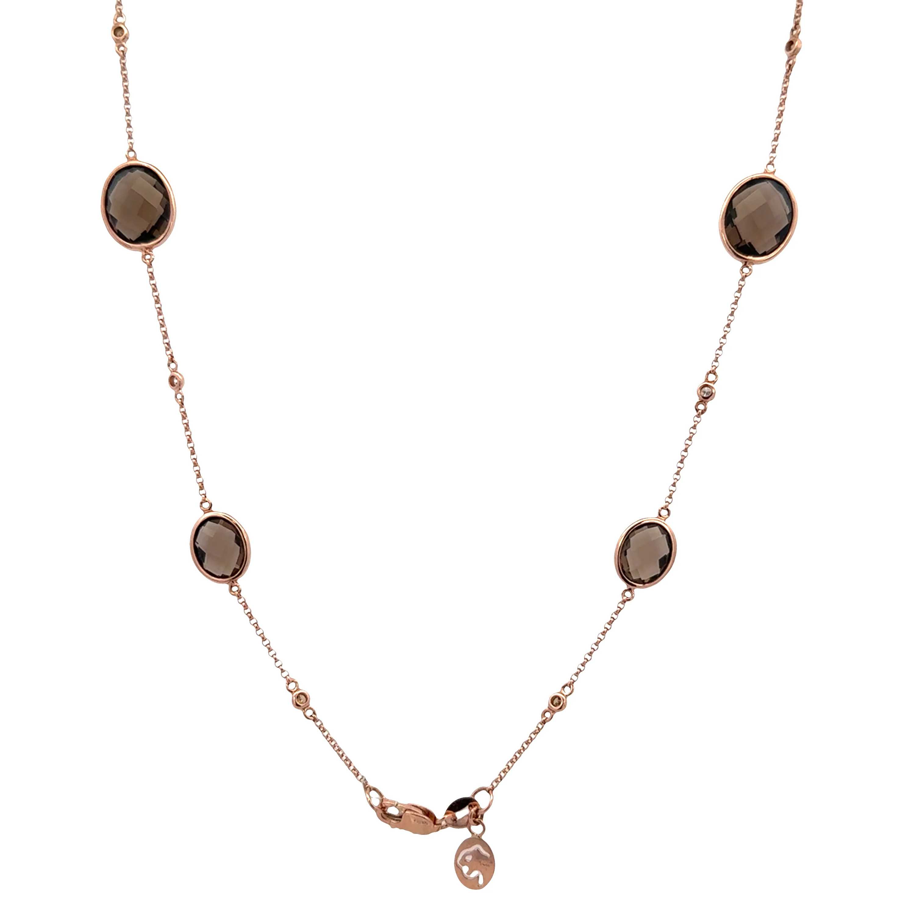 14k Rose Gold Smoky Quartz & Diamond Station Necklace – 20" - Image 4