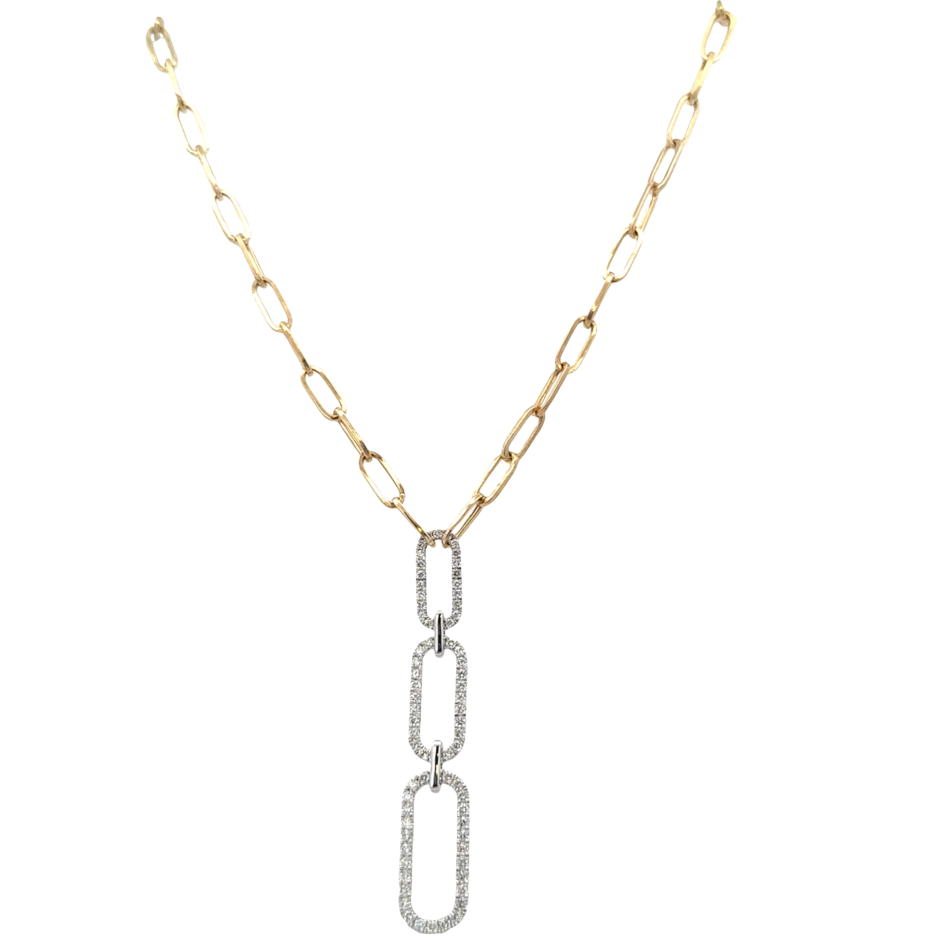 14k Two-Tone Gold Diamond Oval Link Statement Necklace – 18" - Image 2