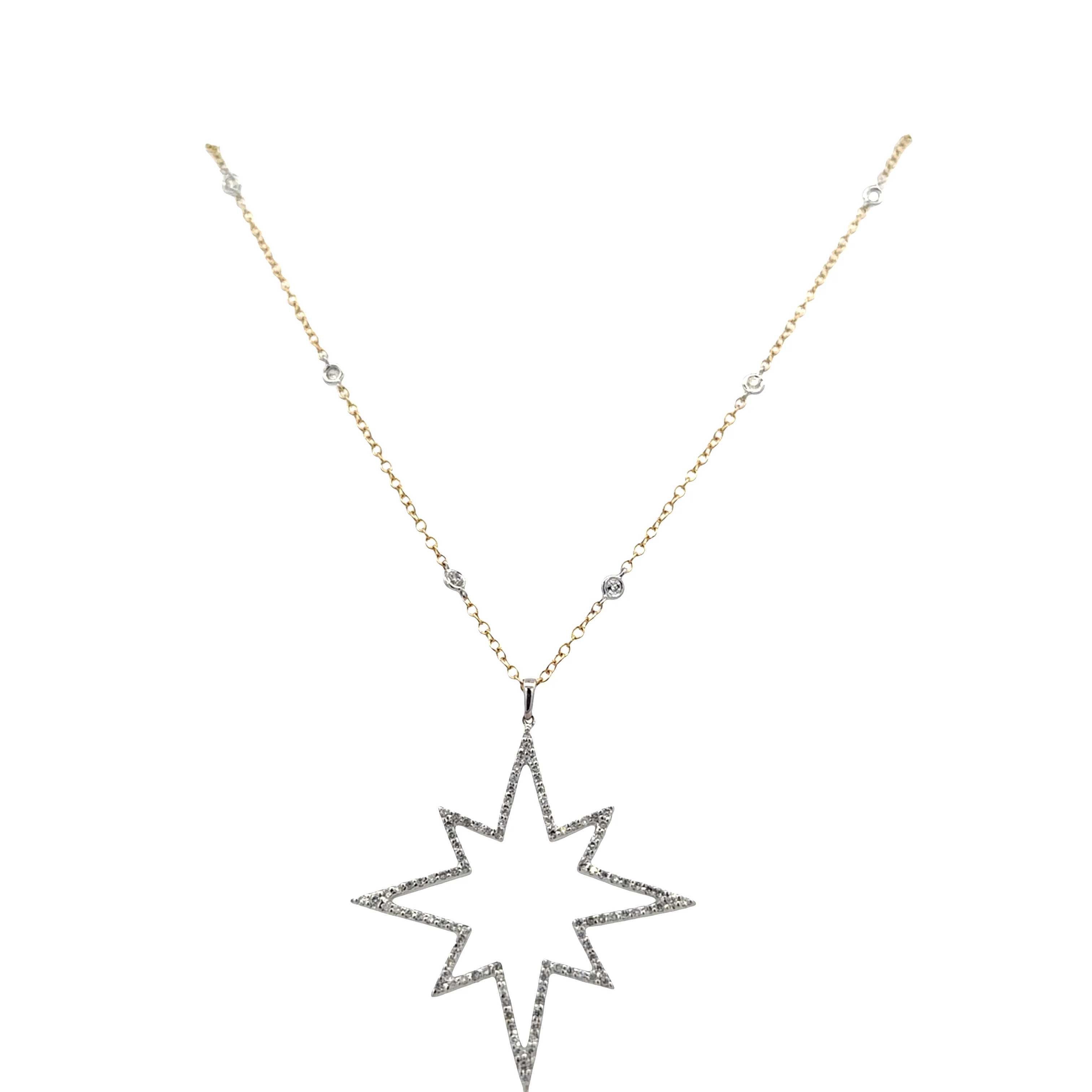 14k Two-Tone Gold Diamond Star Motif Pendant Necklace – 24"