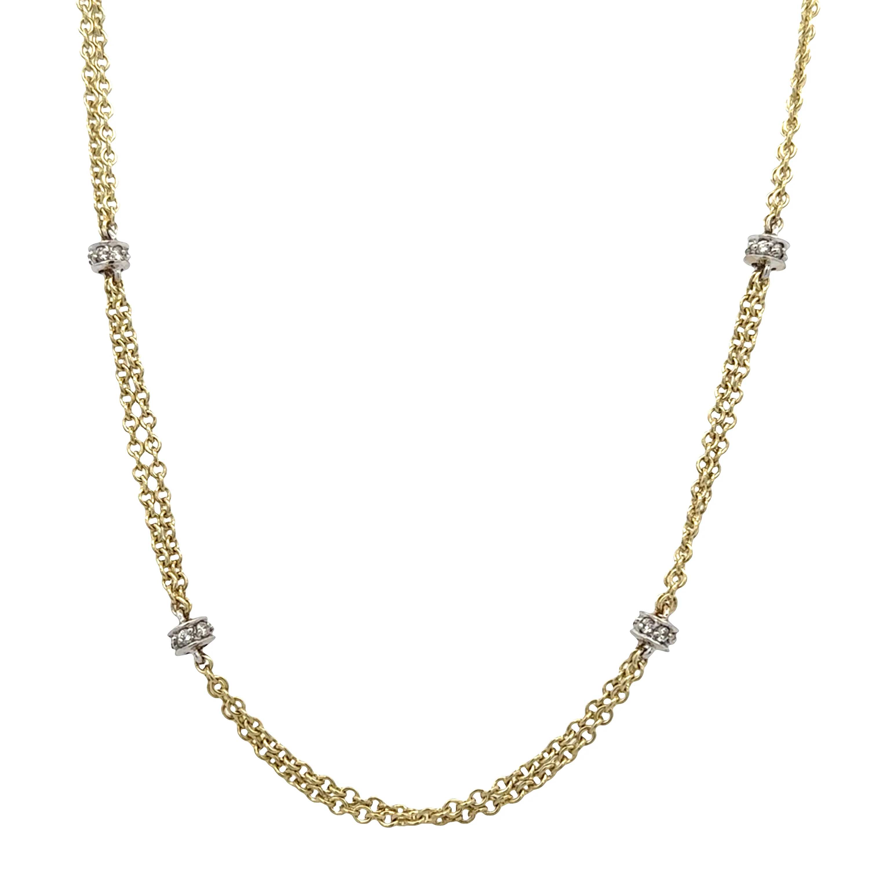 14k Two-Tone Gold Double Strand Diamond Station Necklace – 17" Long