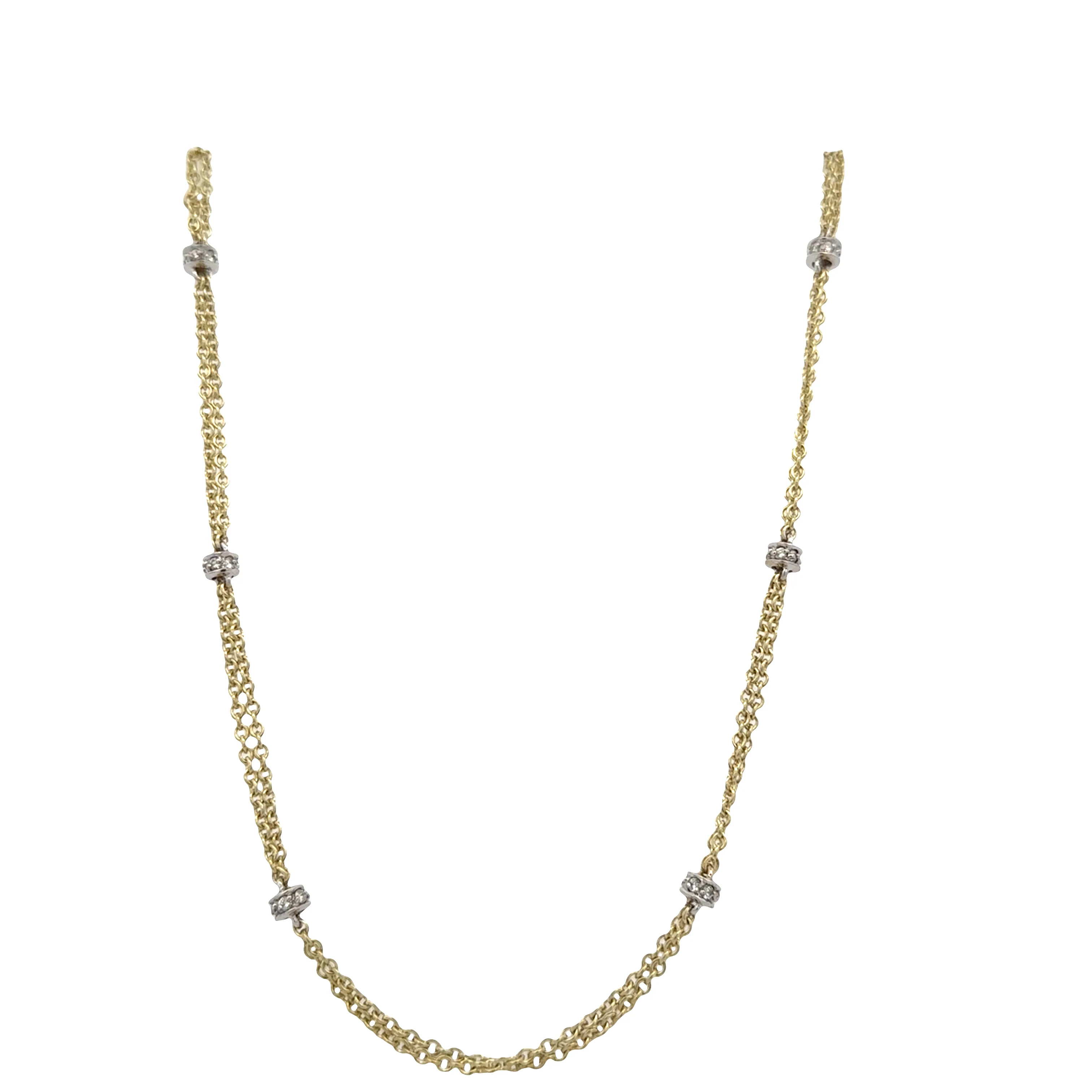14k Two-Tone Gold Double Strand Diamond Station Necklace – 17" Long - Image 2