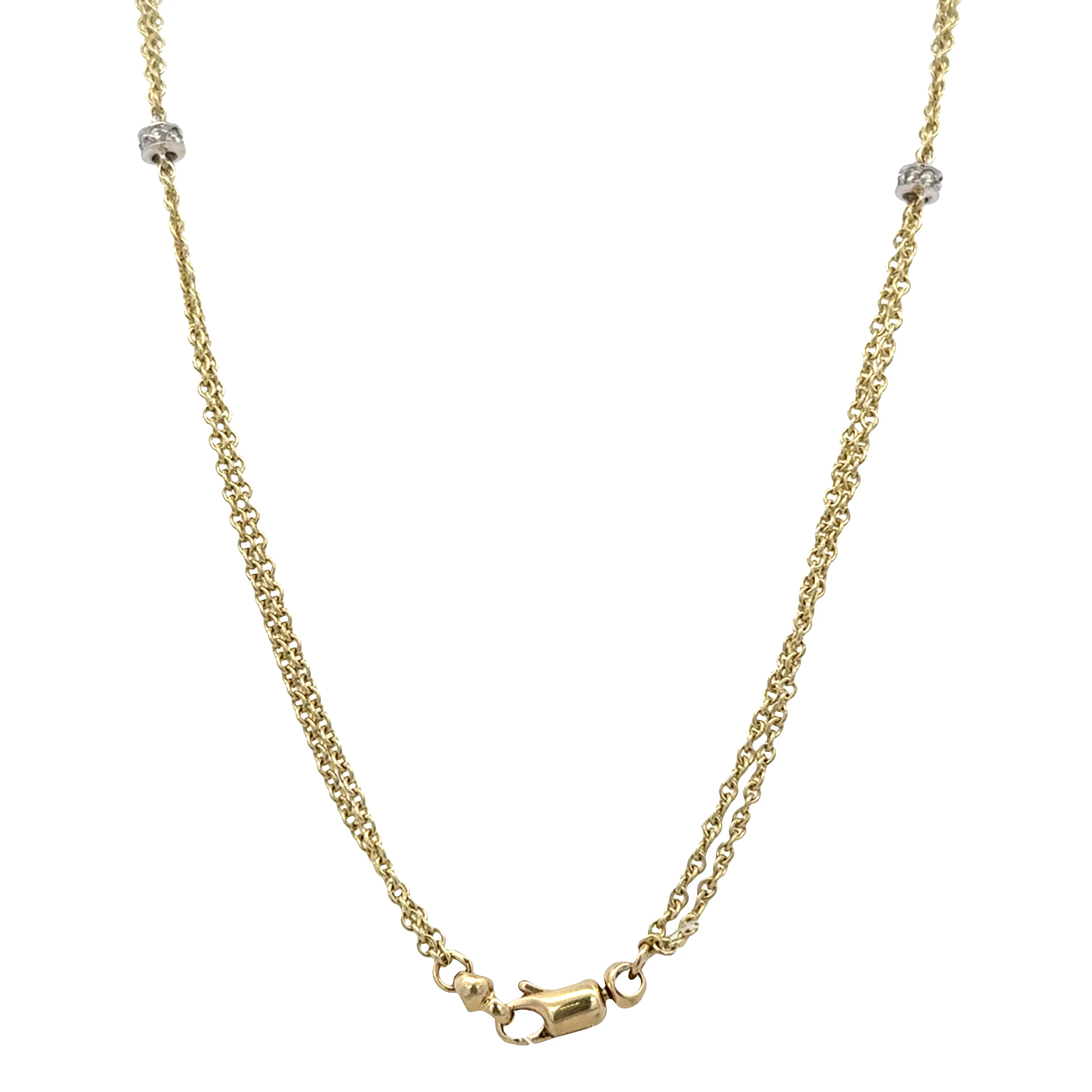 14k Two-Tone Gold Double Strand Diamond Station Necklace – 17" Long - Image 3