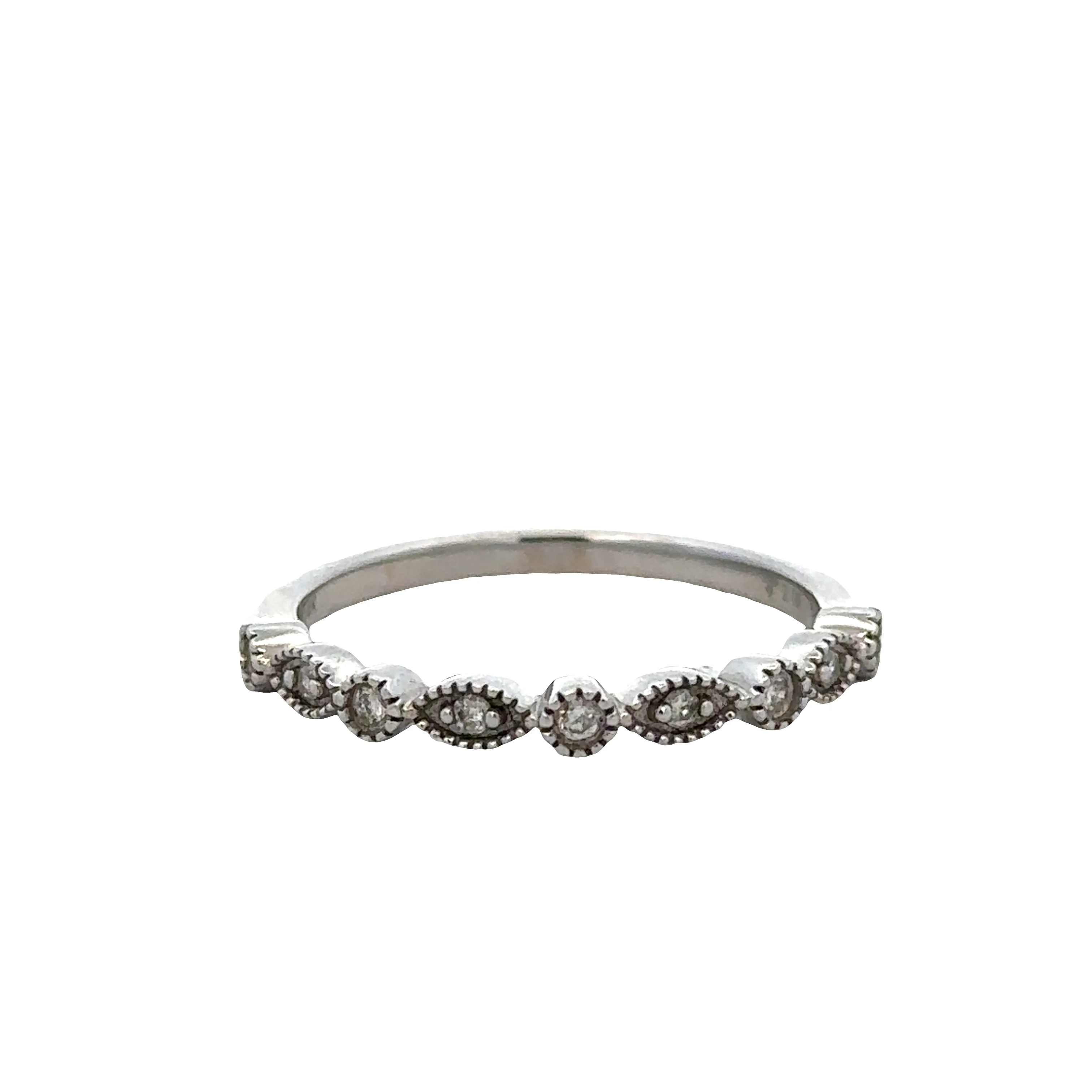 14k White Gold 0.10 Carat Diamond Milgrain Alternating Band – Size 6.25