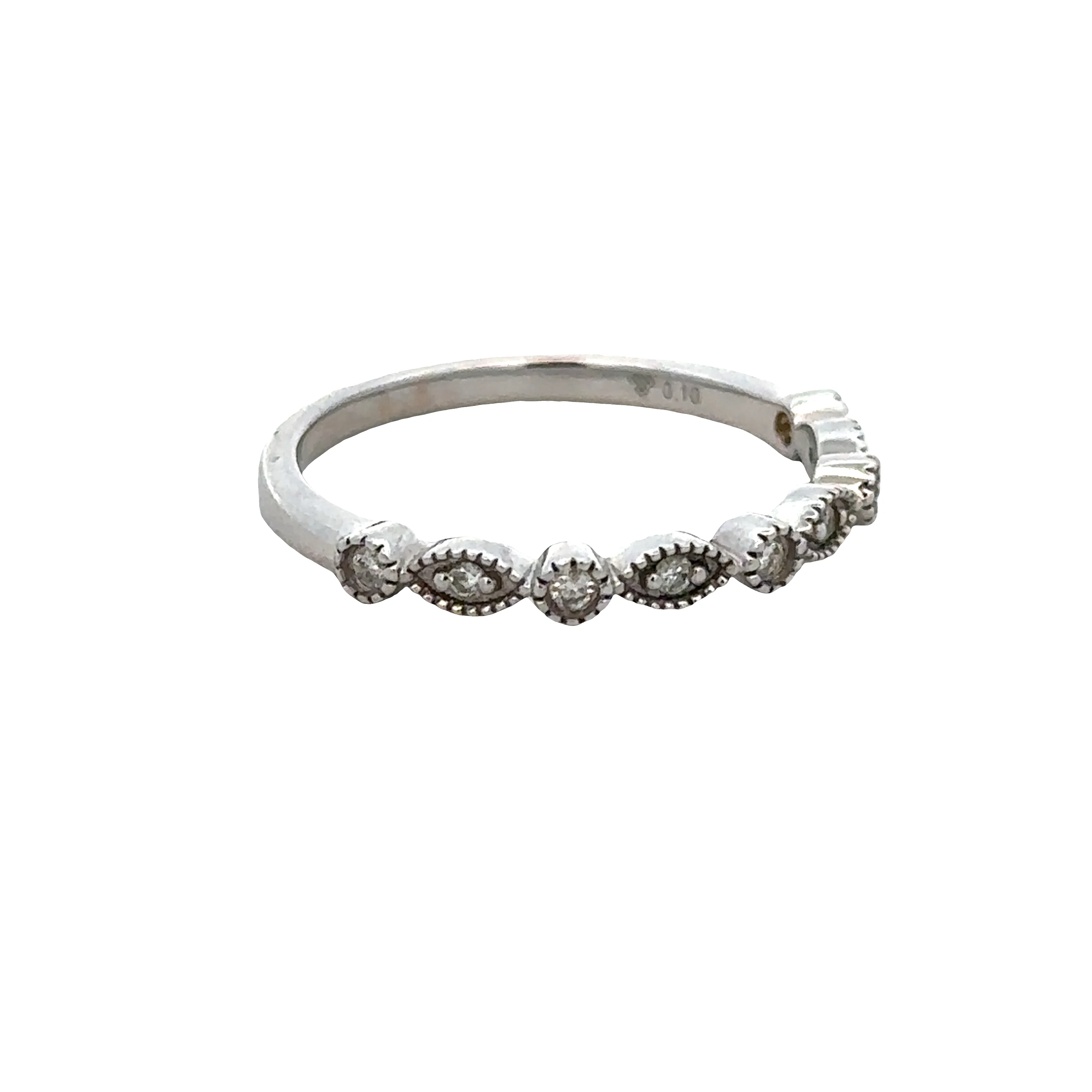 14k White Gold 0.10 Carat Diamond Milgrain Alternating Band – Size 6.25 - Image 2