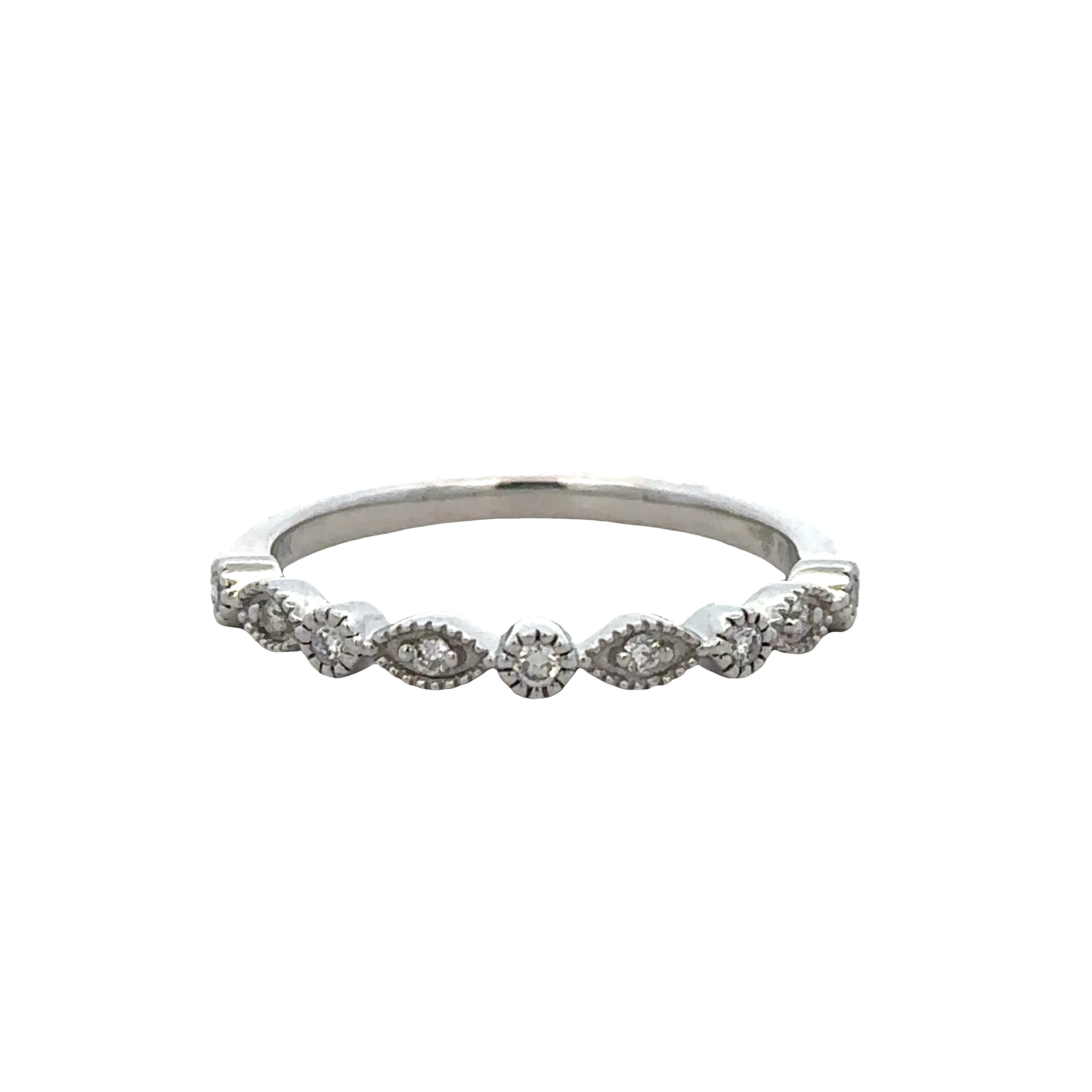 14k White Gold 0.10 Carat Diamond Milgrain Alternating Wedding Band – Size 6.25