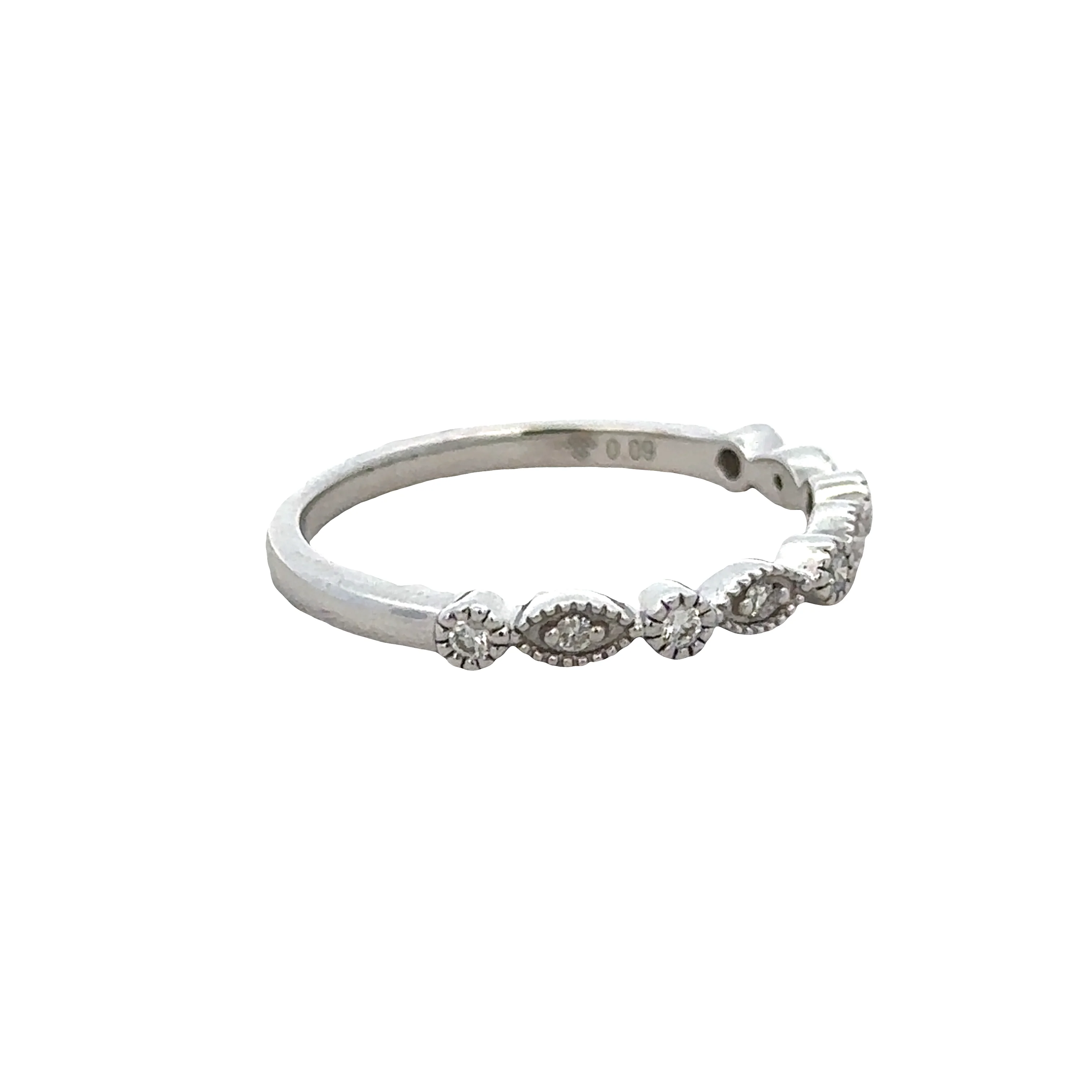 14k White Gold 0.10 Carat Diamond Milgrain Alternating Wedding Band – Size 6.25 - Image 2