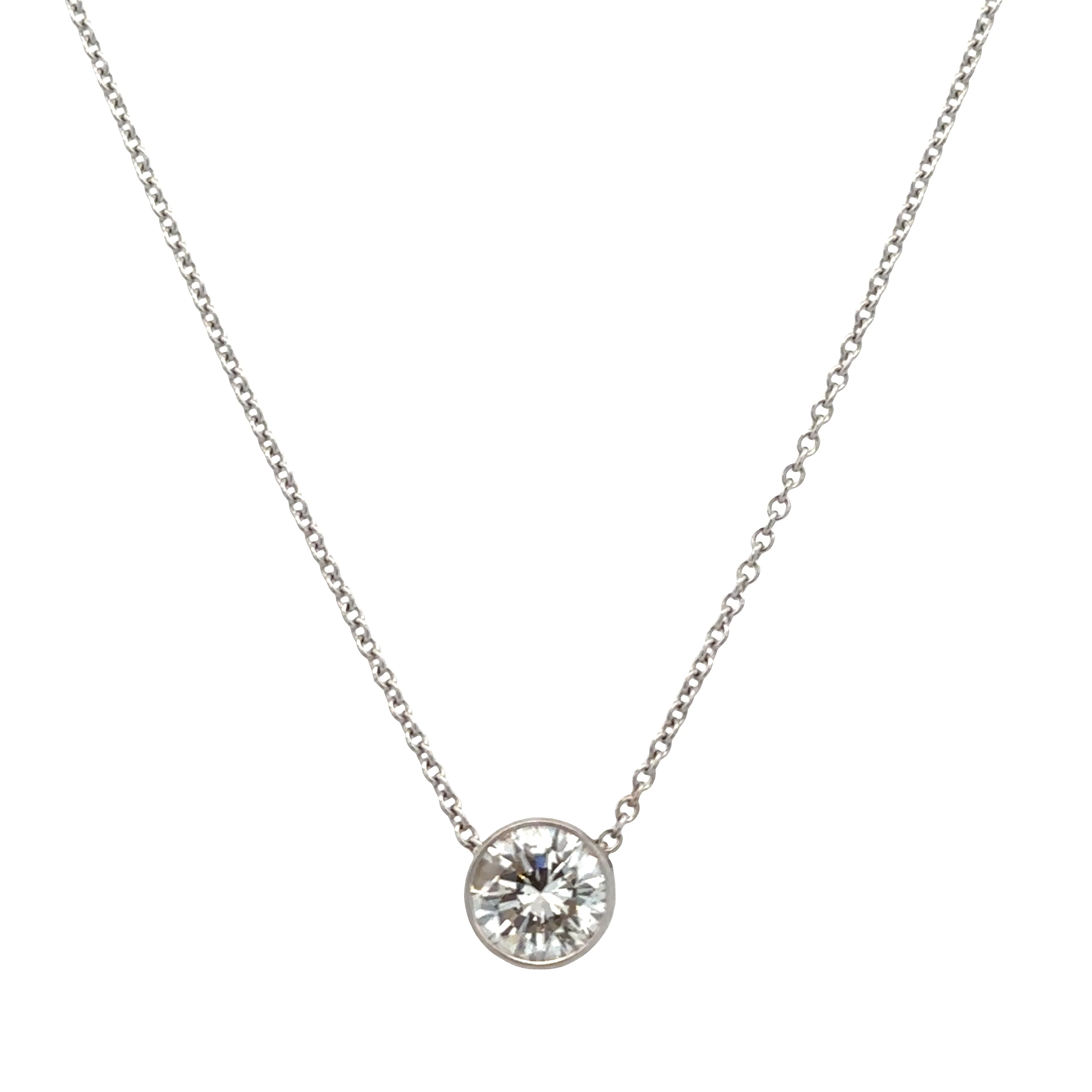 14k White Gold 1.01 ct. Diamond Bezel Station Necklace – 16" Long