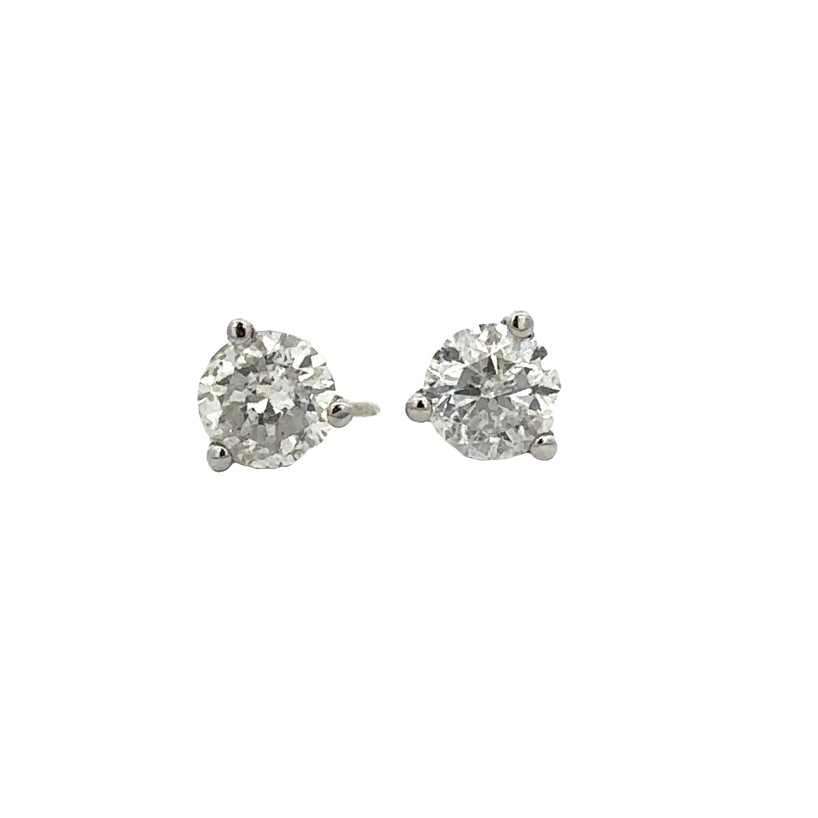 14k White Gold 1.01ct Diamond Stud Earrings – Three-Prong Martini Settings