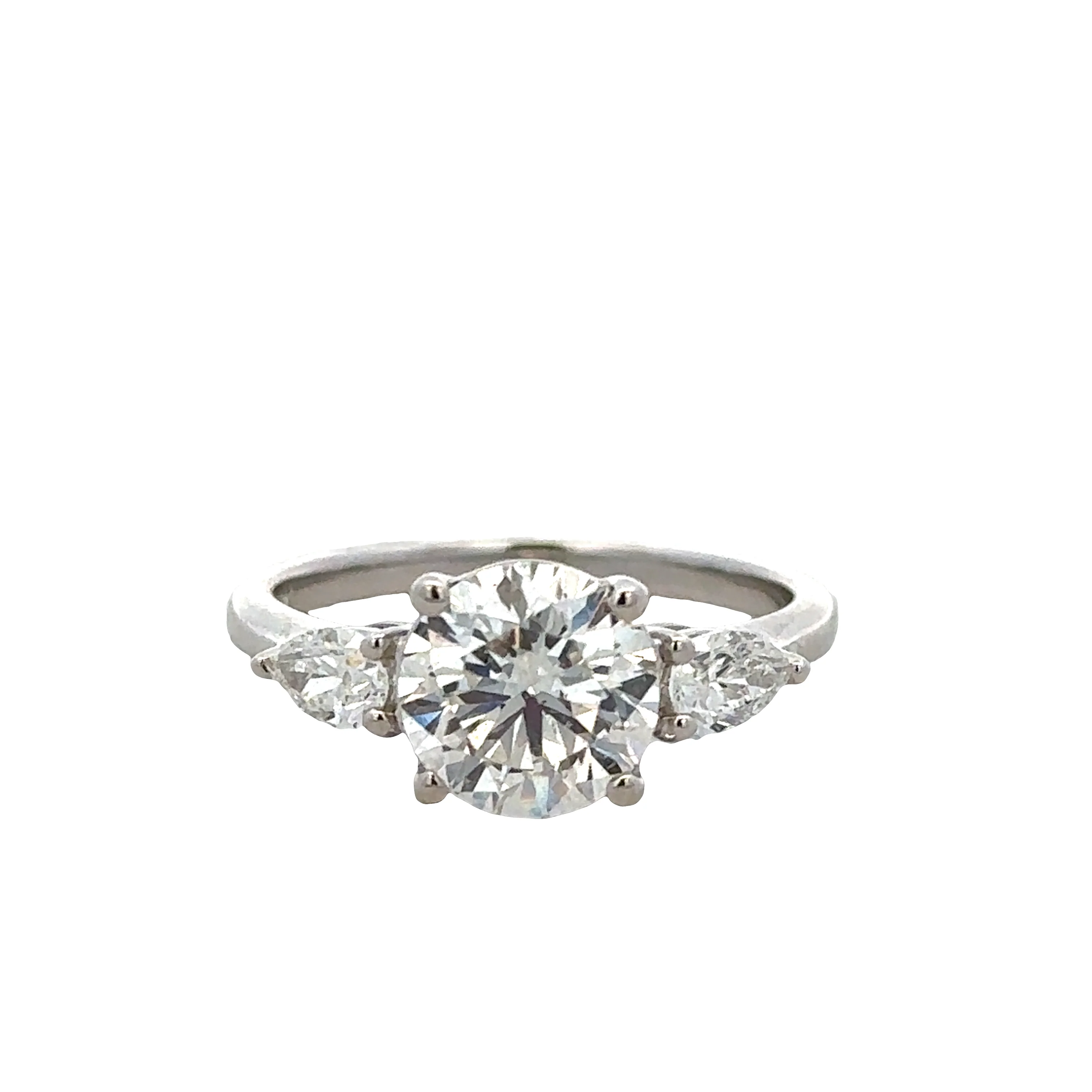 14k White Gold 1.90ct Diamond Engagement Ring with Pear-Shaped Accents – Size 6