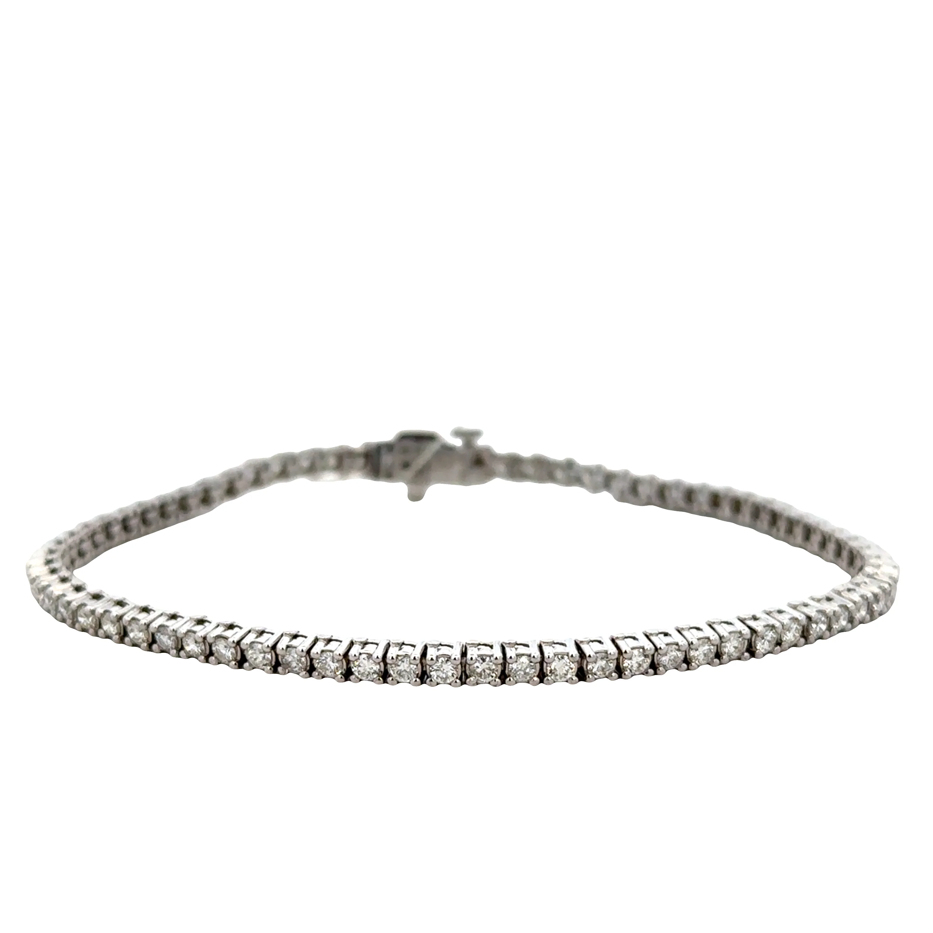 14k White Gold 2.00 Carat Diamond Straight Line Bracelet – 7.25" Long