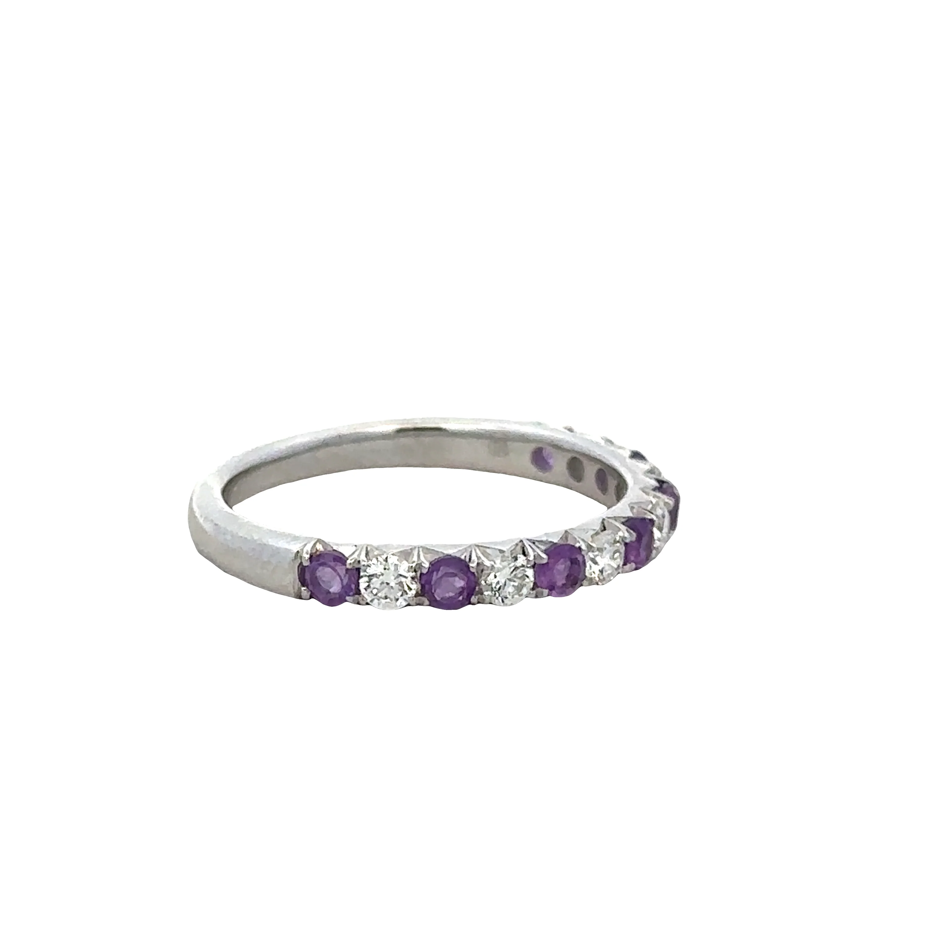 14k White Gold Amethyst & Diamond Alternating Band – Size 6 - Image 2