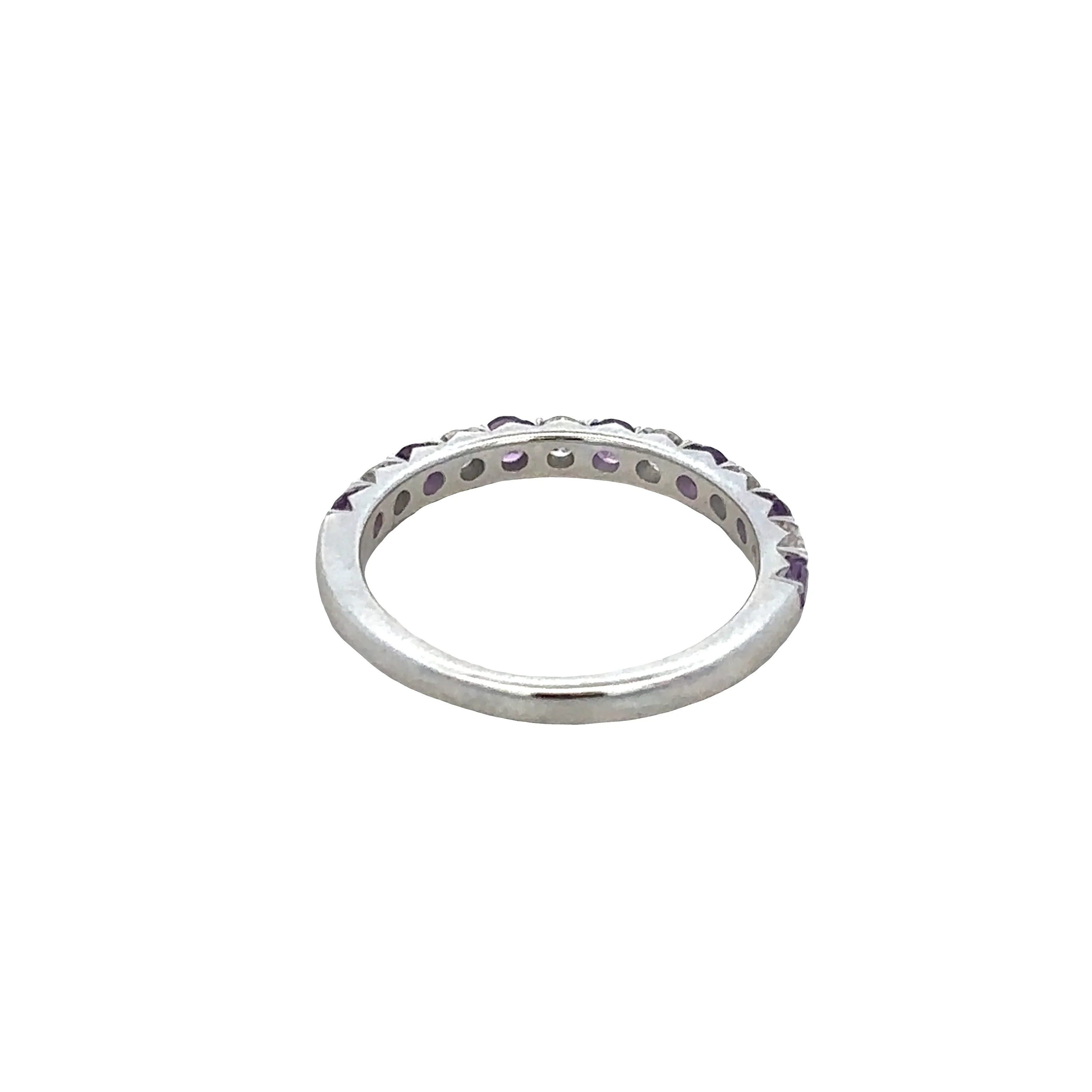 14k White Gold Amethyst & Diamond Alternating Band – Size 6 - Image 3
