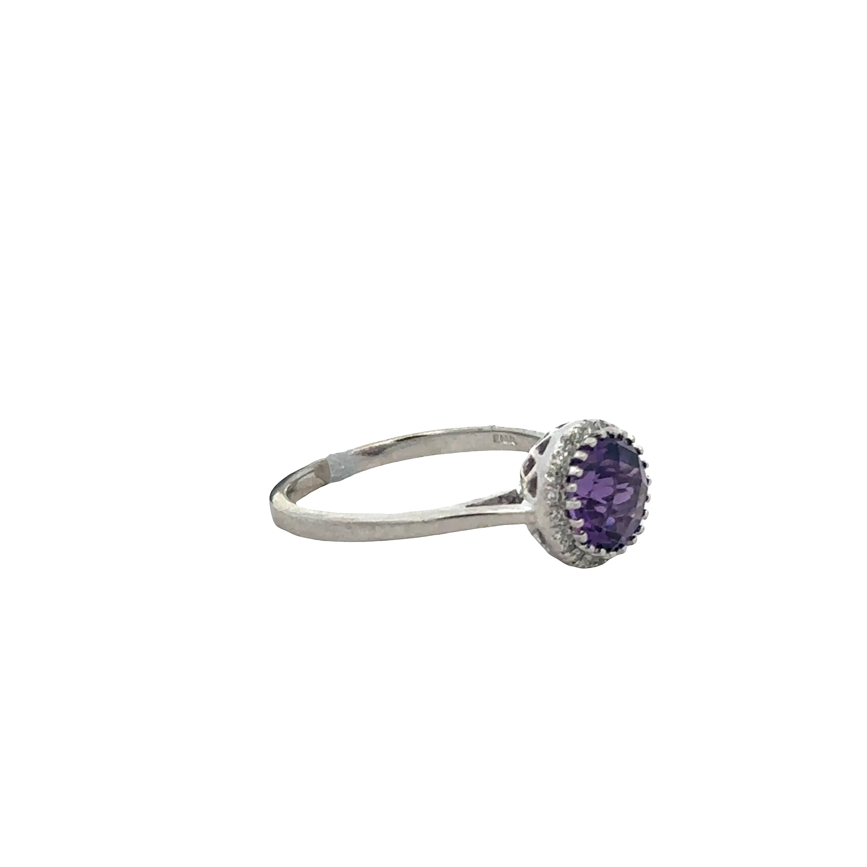 14k White Gold Amethyst & Diamond Halo Ring – Size 7 - Image 2