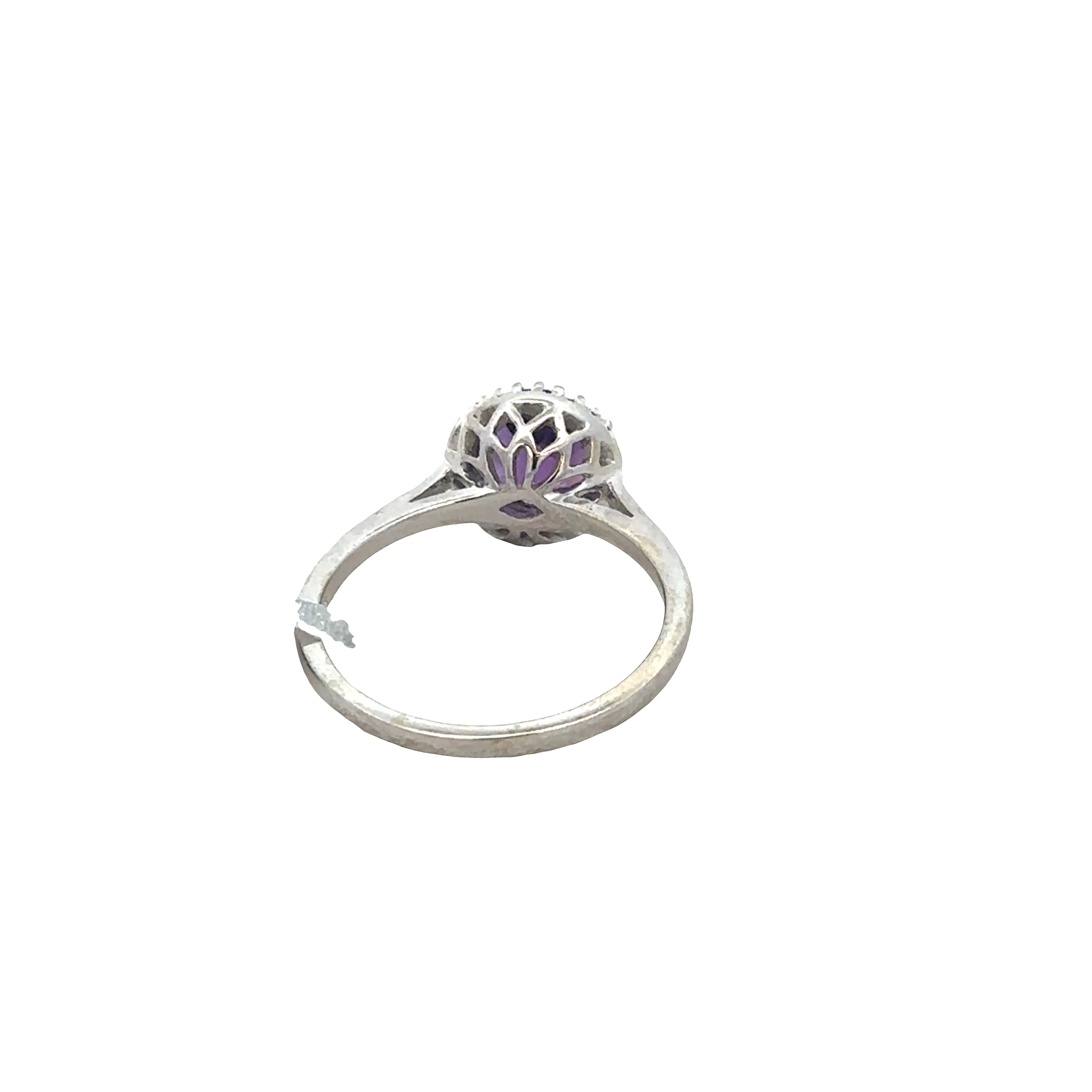 14k White Gold Amethyst & Diamond Halo Ring – Size 7 - Image 3