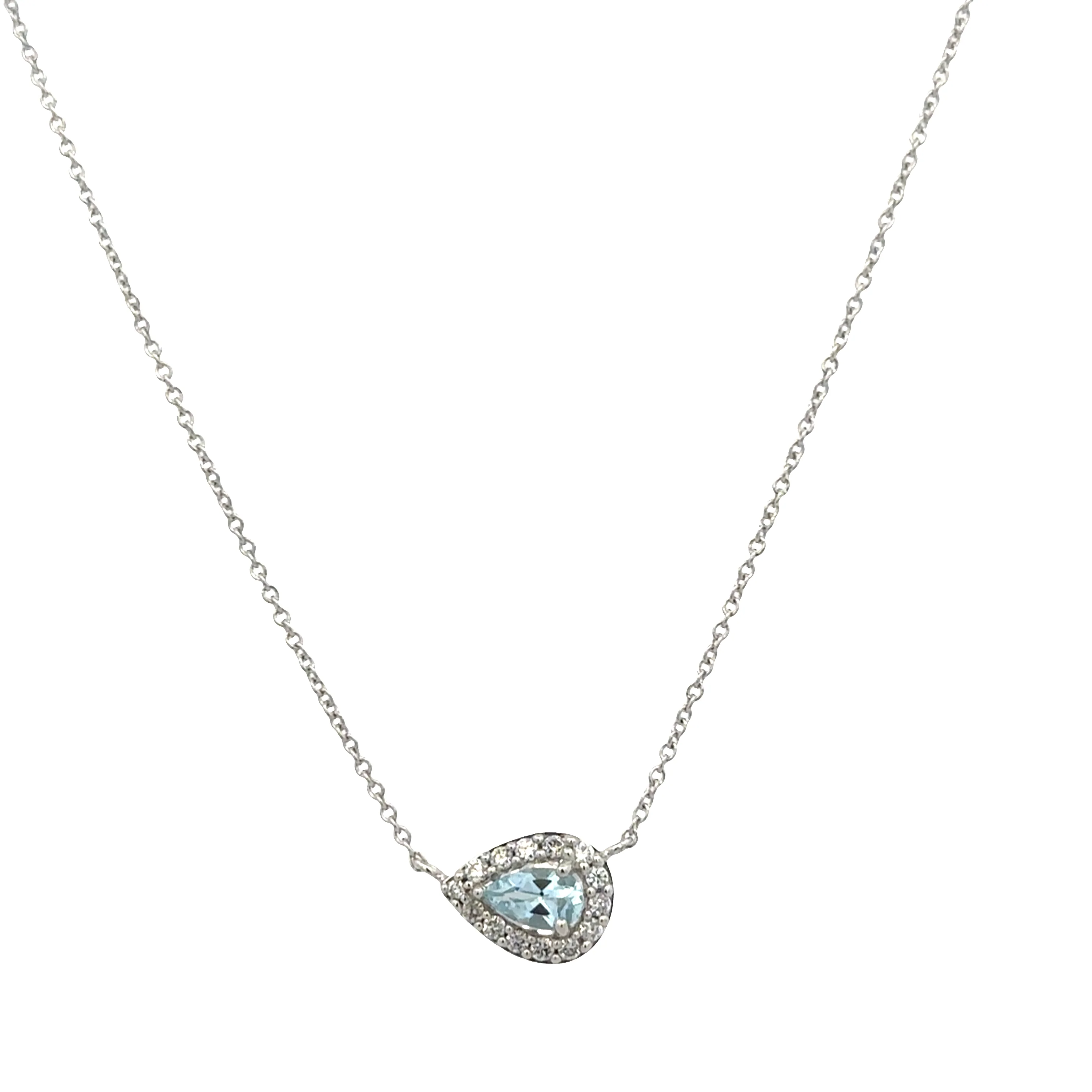 14k White Gold Aquamarine & Diamond East-West Necklace – Adjustable 18"
