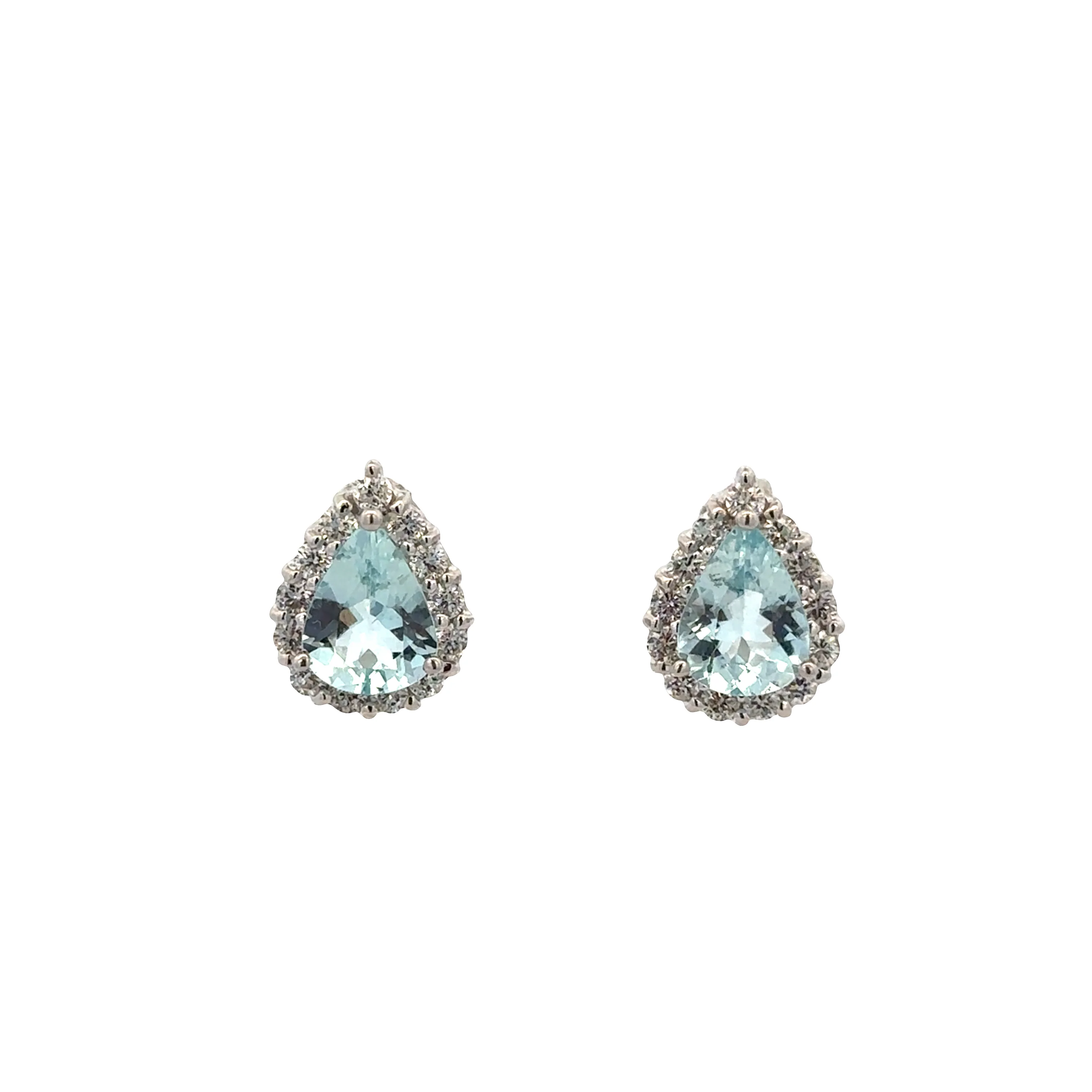 14k White Gold Aquamarine & Diamond Halo Stud Earrings