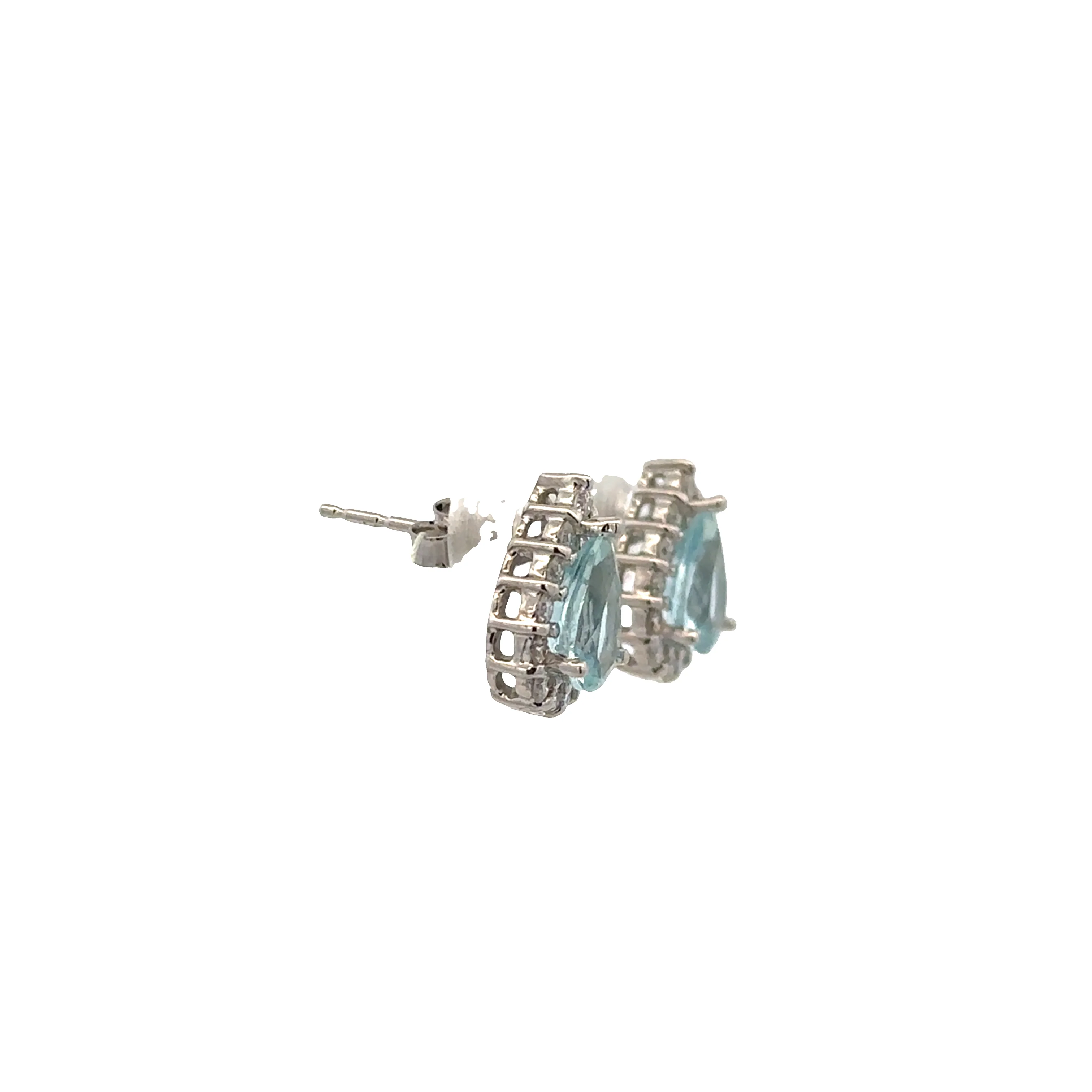 14k White Gold Aquamarine & Diamond Halo Stud Earrings - Image 2