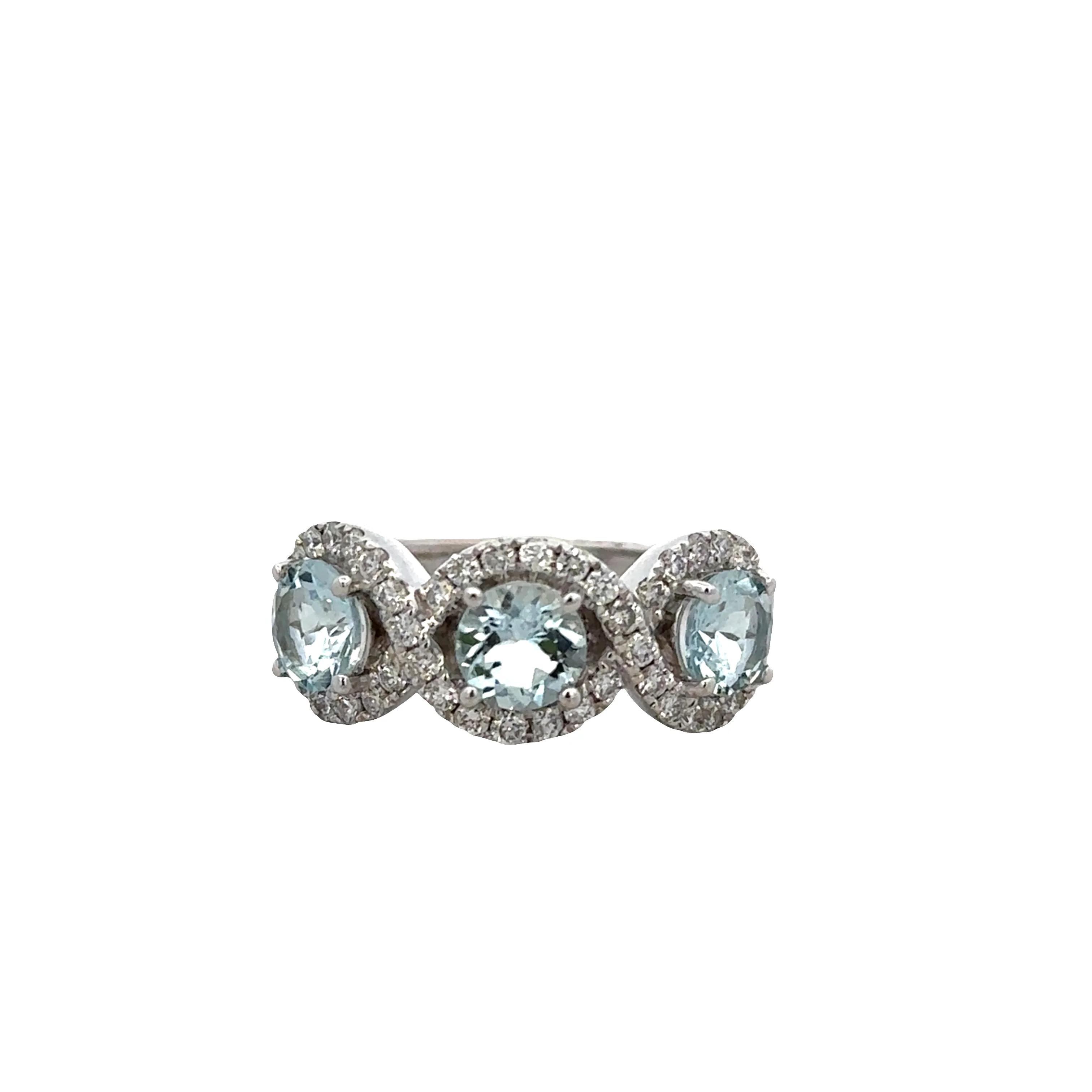 14k White Gold Aquamarine & Diamond Three-Stone Ring – Size 7