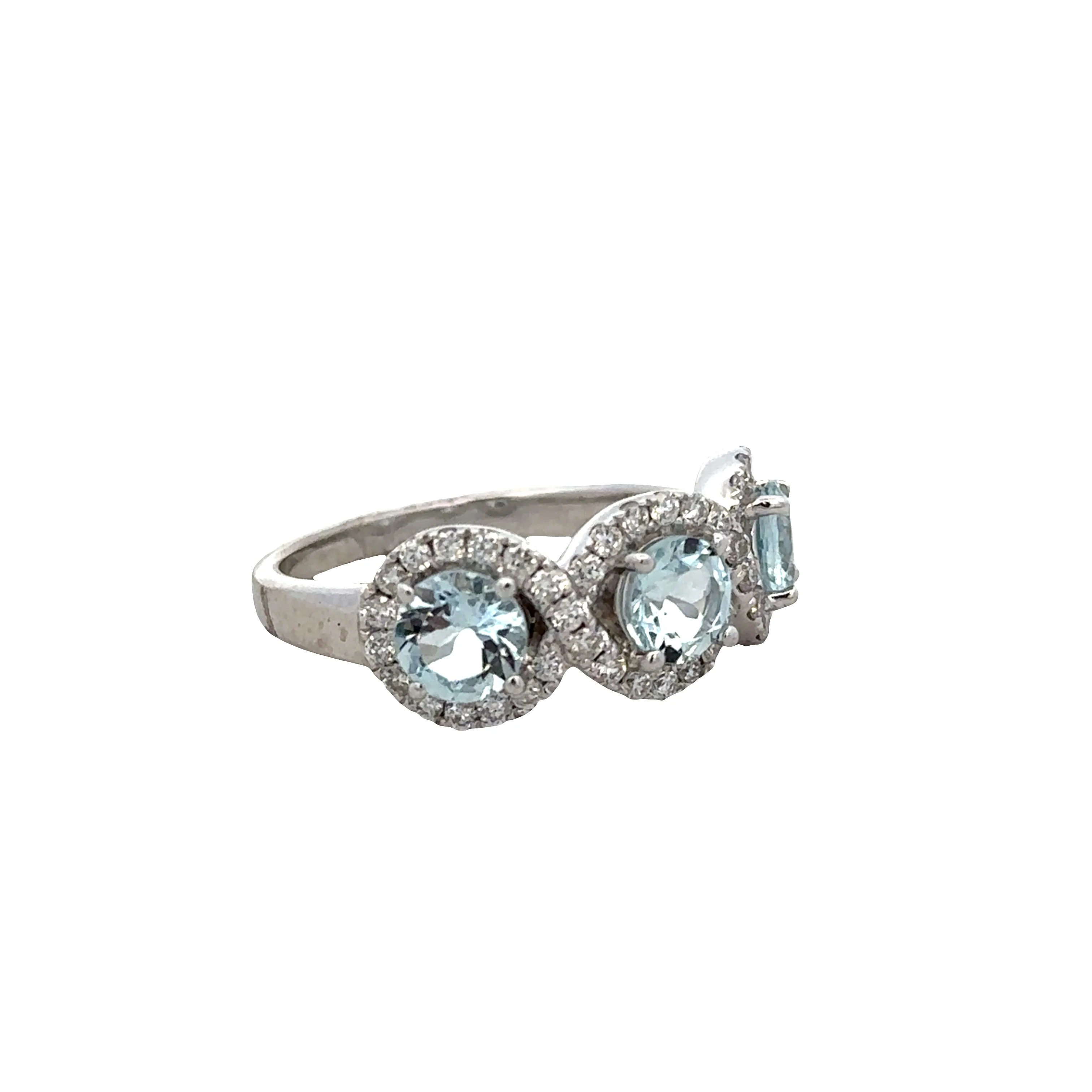14k White Gold Aquamarine & Diamond Three-Stone Ring – Size 7 - Image 2