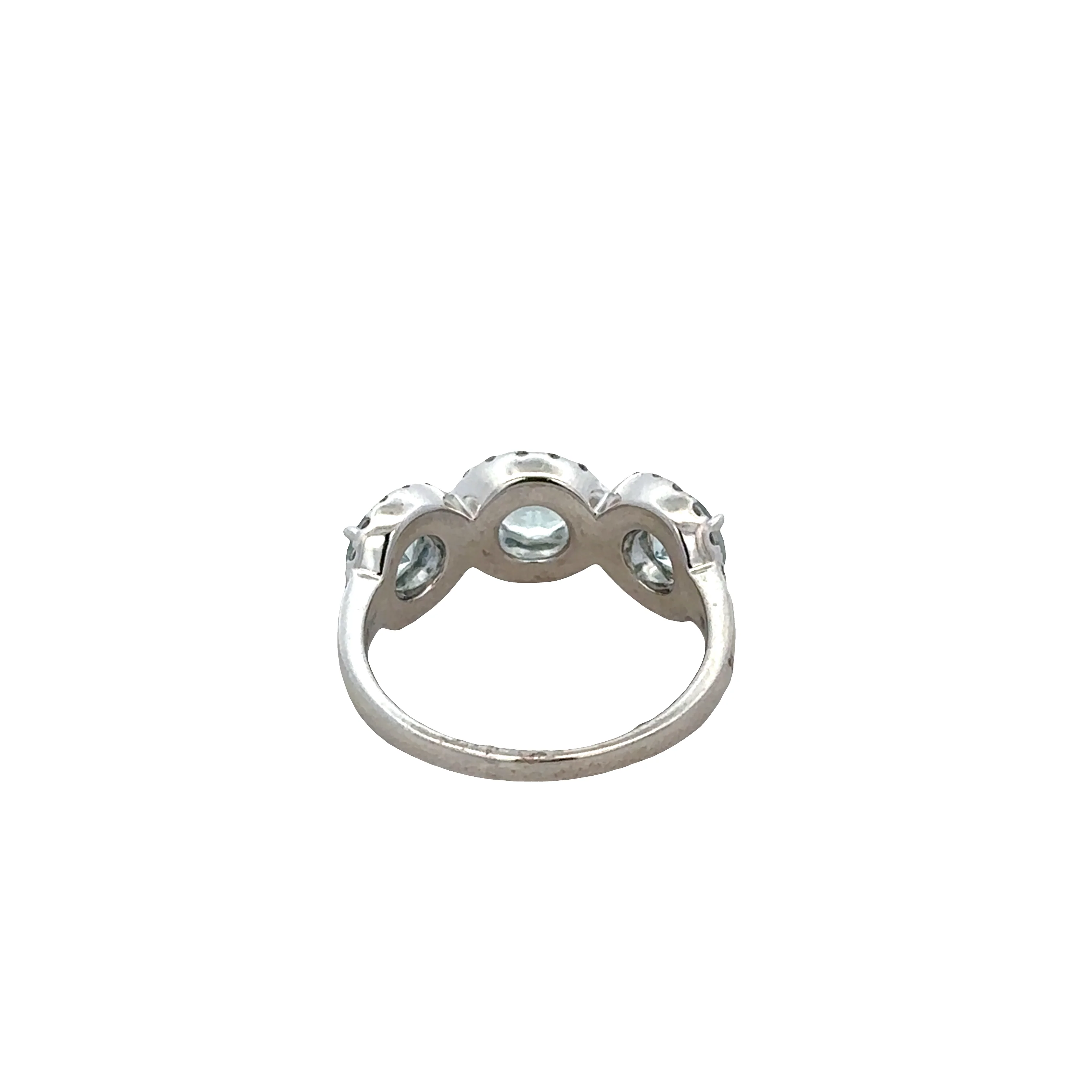 14k White Gold Aquamarine & Diamond Three-Stone Ring – Size 7 - Image 3