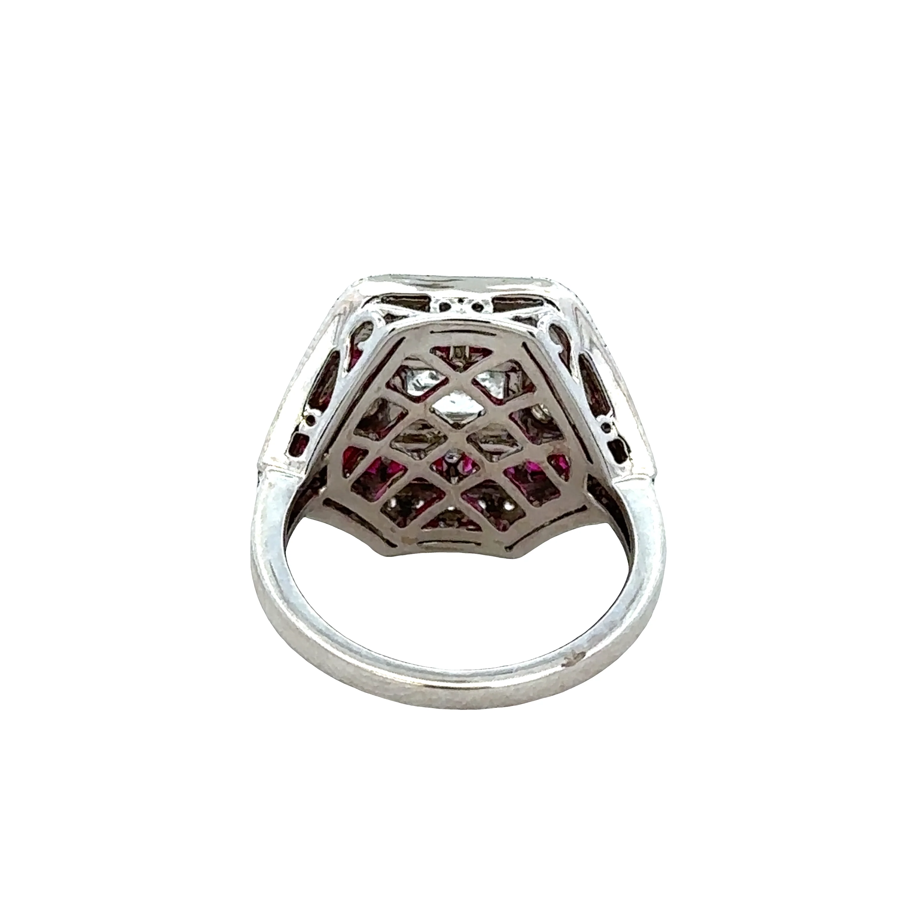 14k White Gold Art Deco–Inspired Diamond & Ruby Statement Ring – Size 7.25 - Image 3