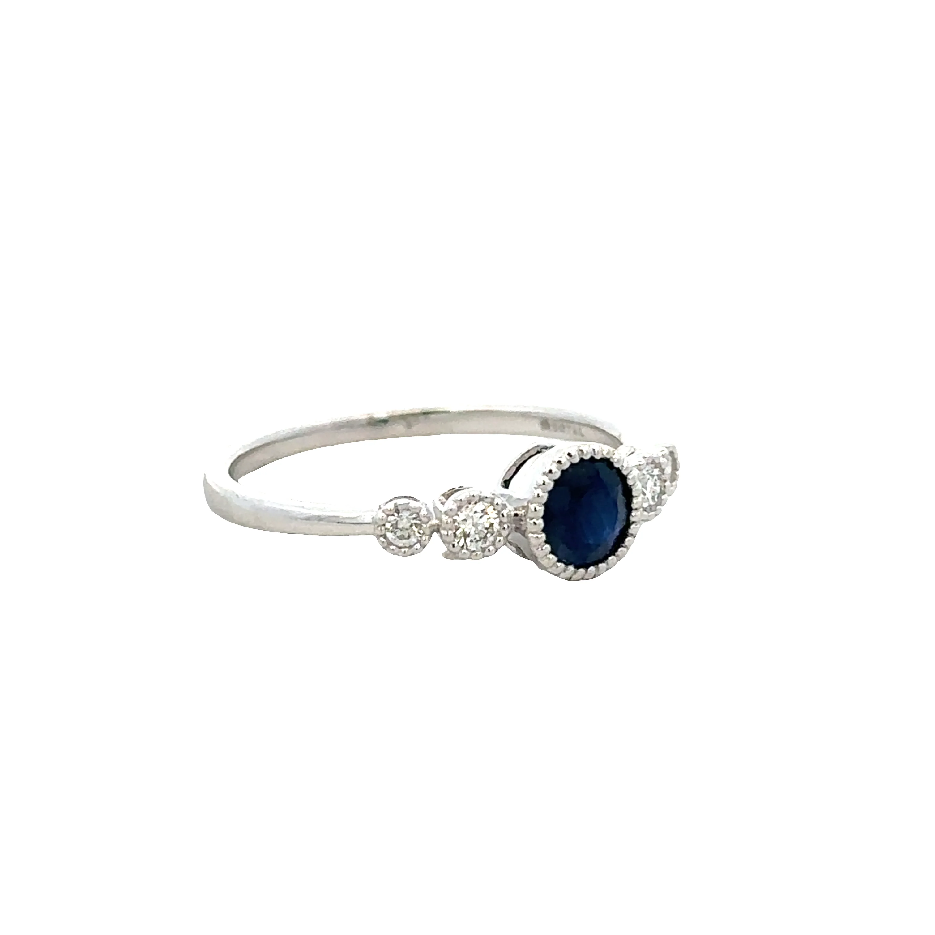 14k White Gold Bezel Set Blue Sapphire and Diamond Ring – 0.65 ct. Sapphire, 0.12 ct. Diamonds - Image 2