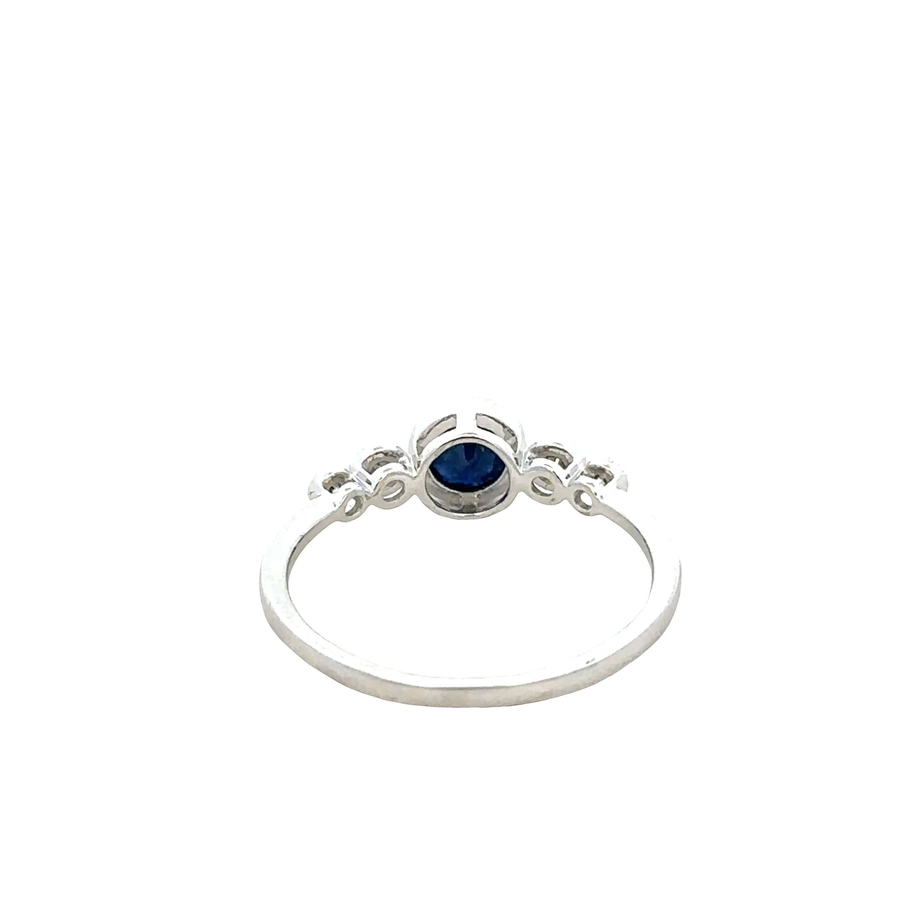 14k White Gold Bezel Set Blue Sapphire and Diamond Ring – 0.65 ct. Sapphire, 0.12 ct. Diamonds - Image 3