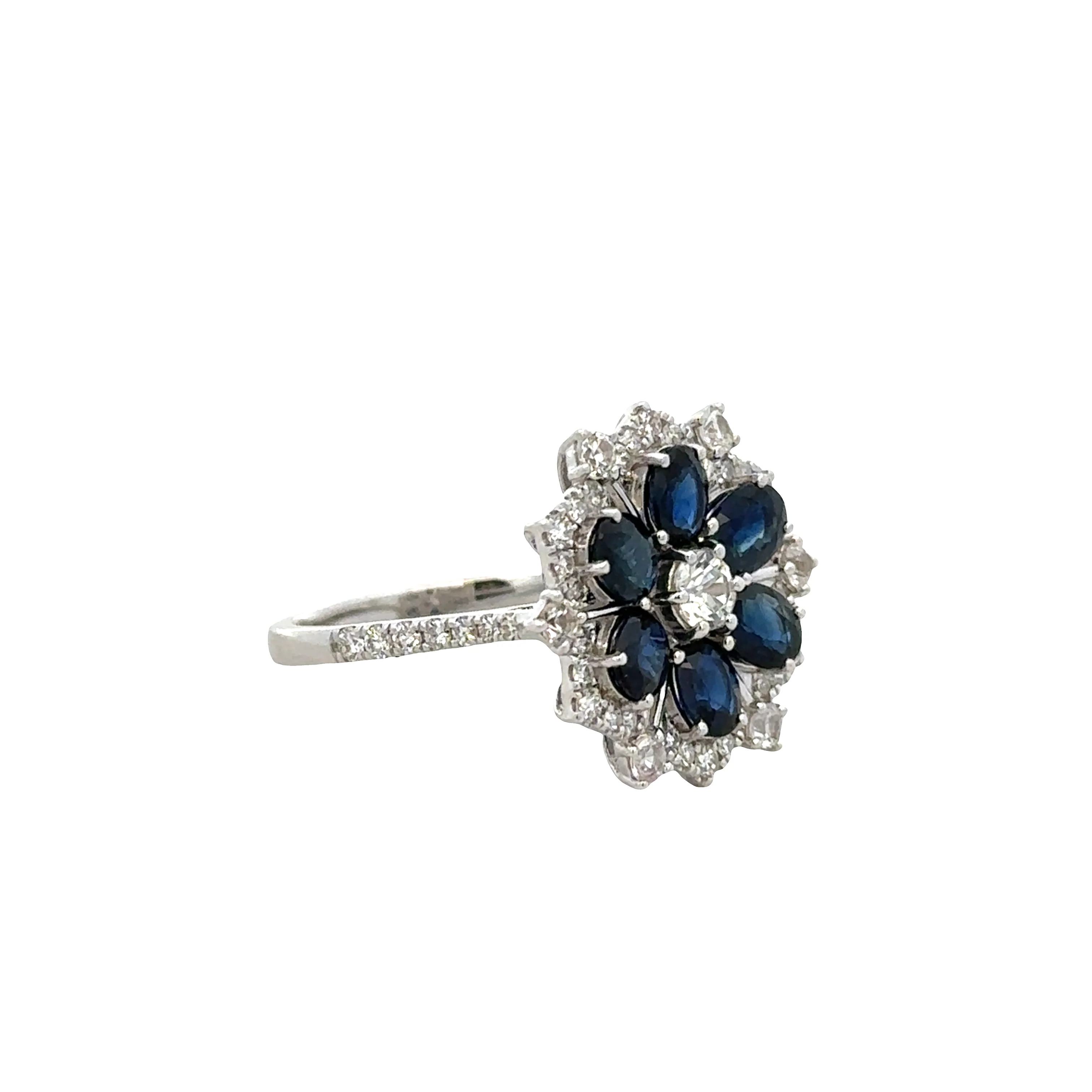 14k White Gold Blue Sapphire and Diamond Floral Ring – Size 7 - Image 2