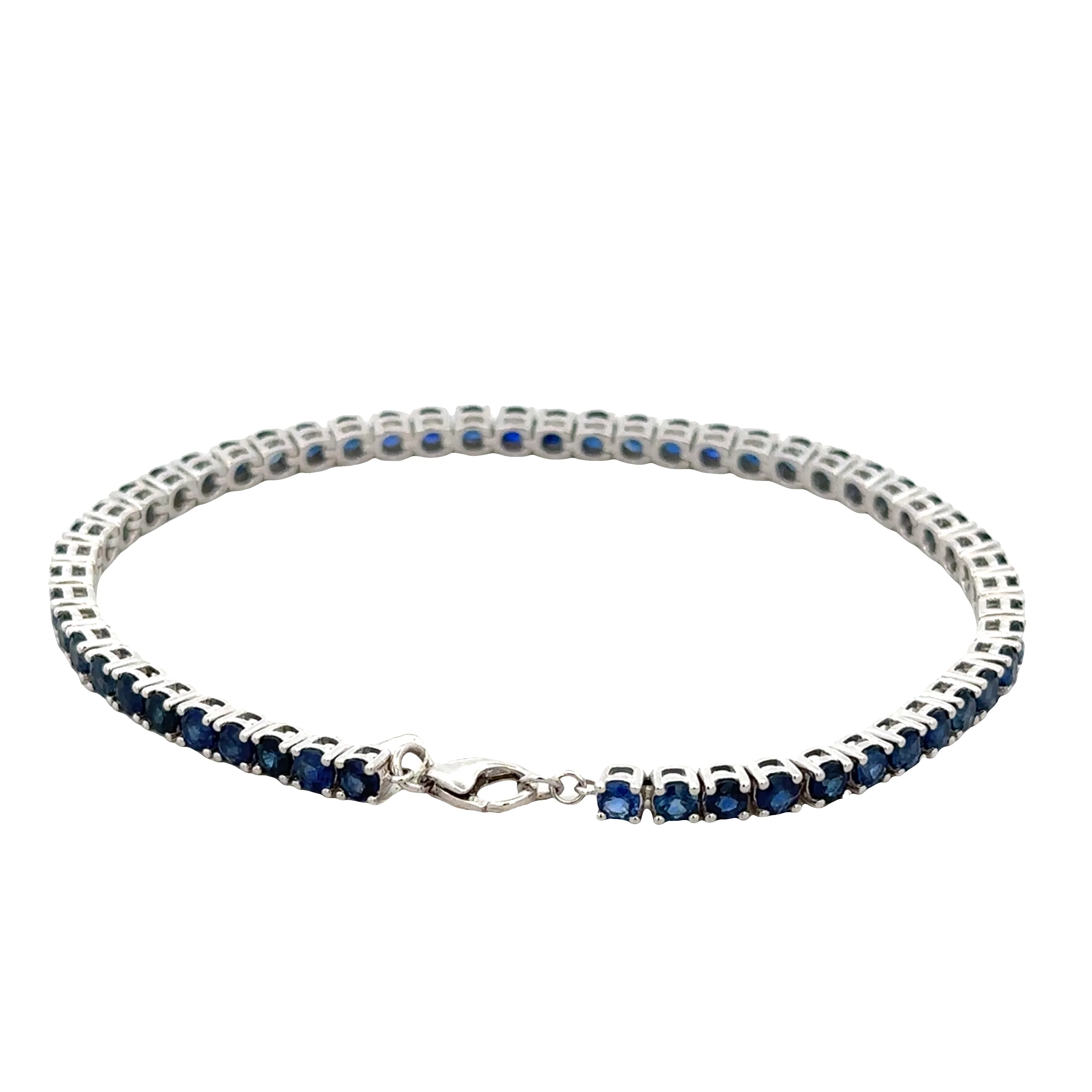 14k White Gold Blue Sapphire Line Bracelet - Image 2