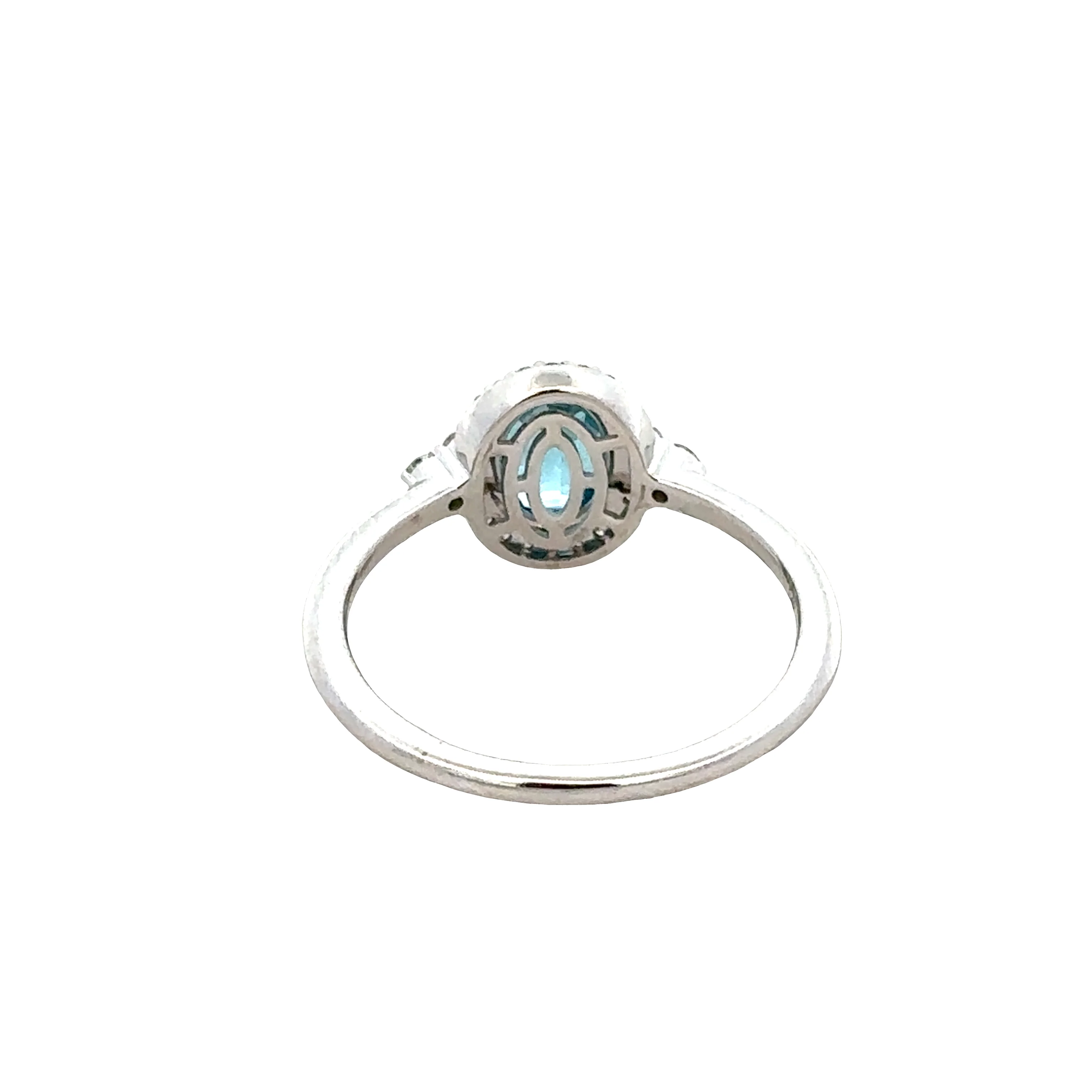 14k White Gold Blue Topaz and Diamond Halo Ring – Size 7.25 - Image 3
