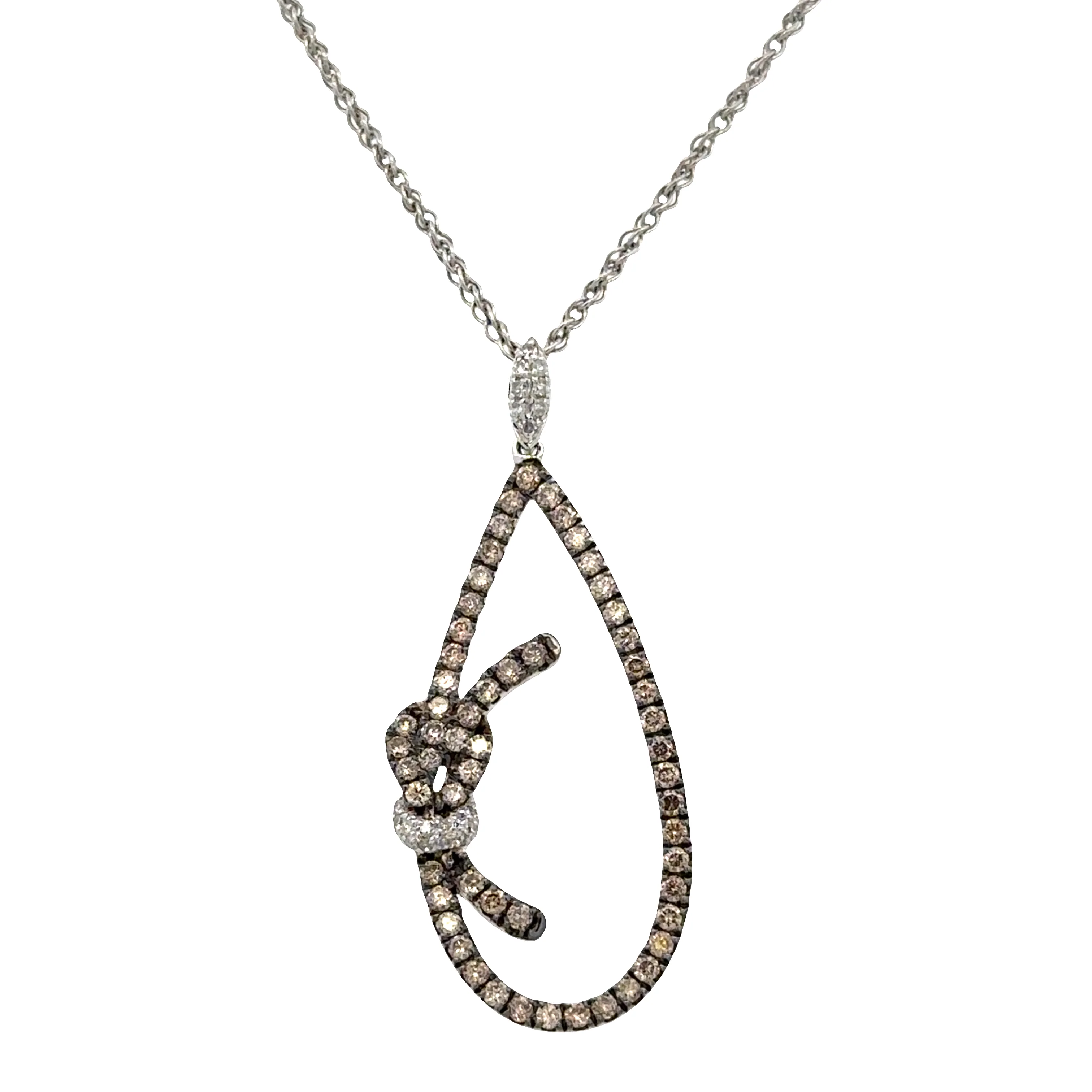 14k White Gold Brown Diamond Teardrop Ribbon Pendant Necklace – 18"