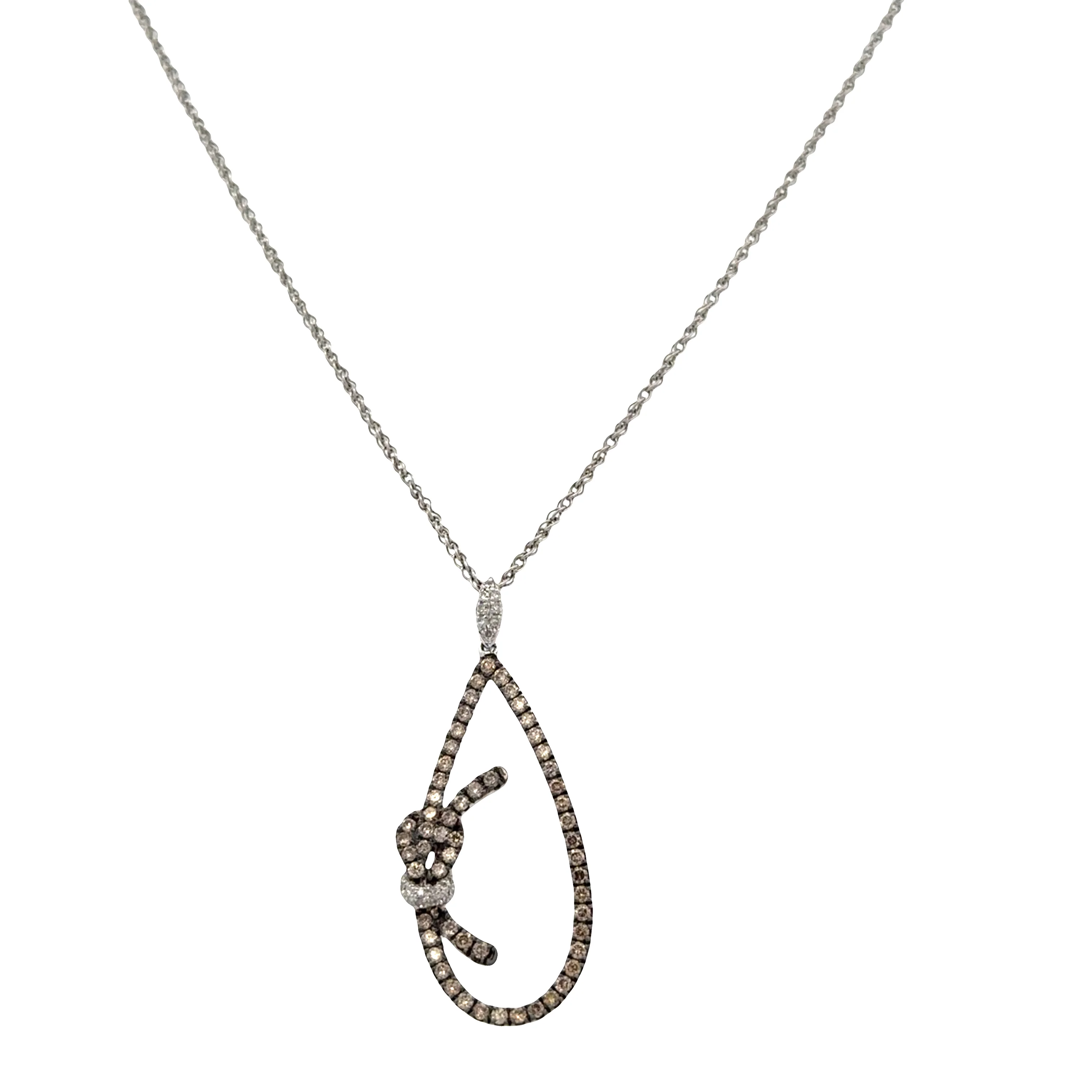 14k White Gold Brown Diamond Teardrop Ribbon Pendant Necklace – 18" - Image 2