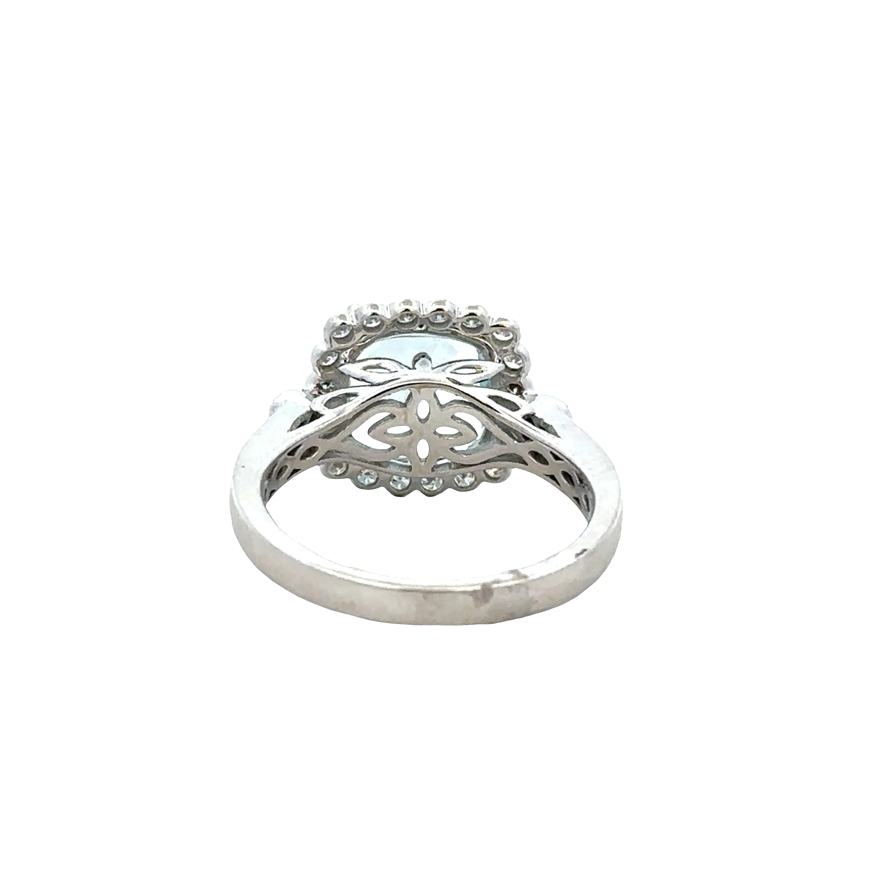 14k White Gold Cushion Cut Aquamarine and Diamond Halo Ring – 2.75 ct. Aquamarine, 0.50 ct. Diamonds - Image 3