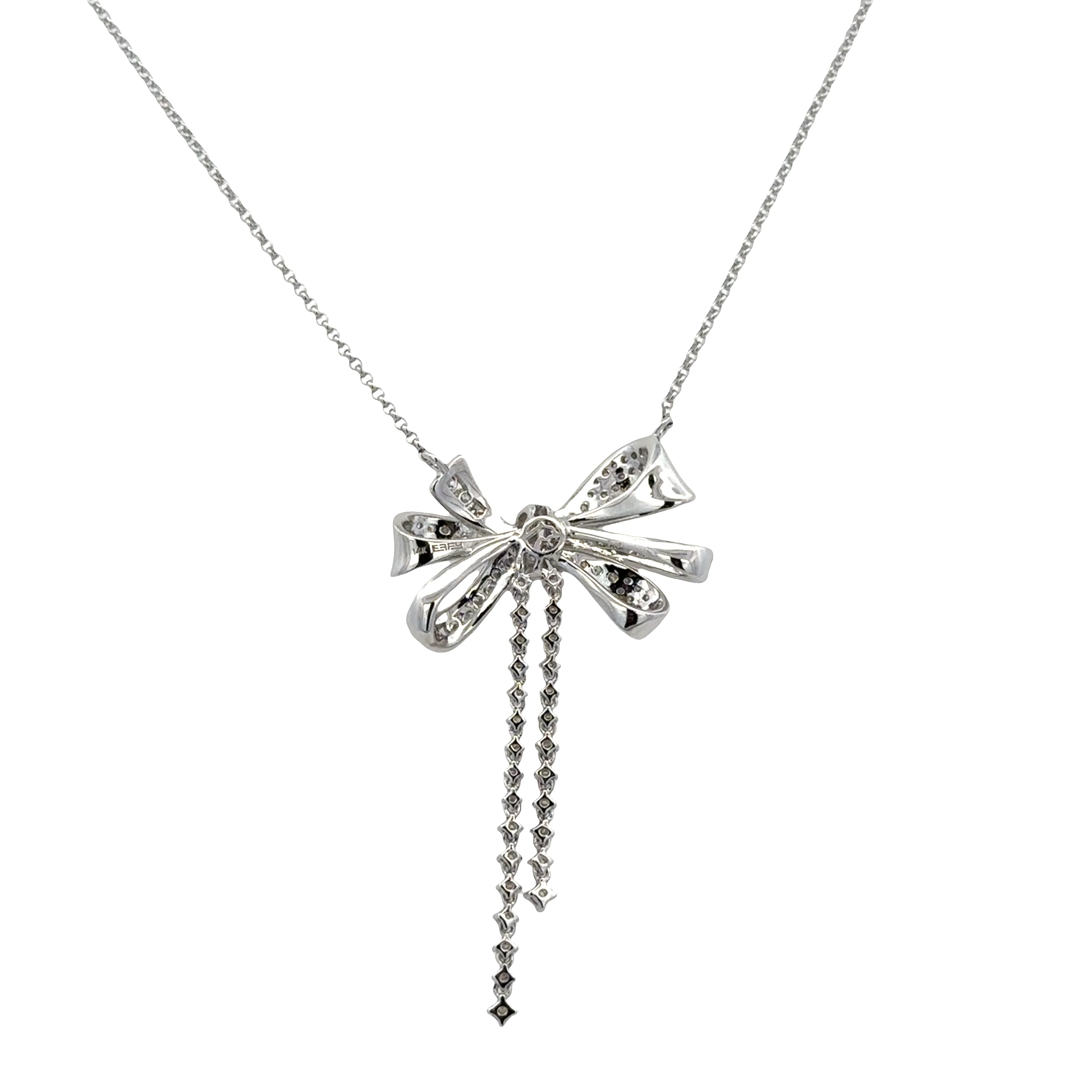 14k White Gold Diamond Bow Necklace – Adjustable 16" - Image 2