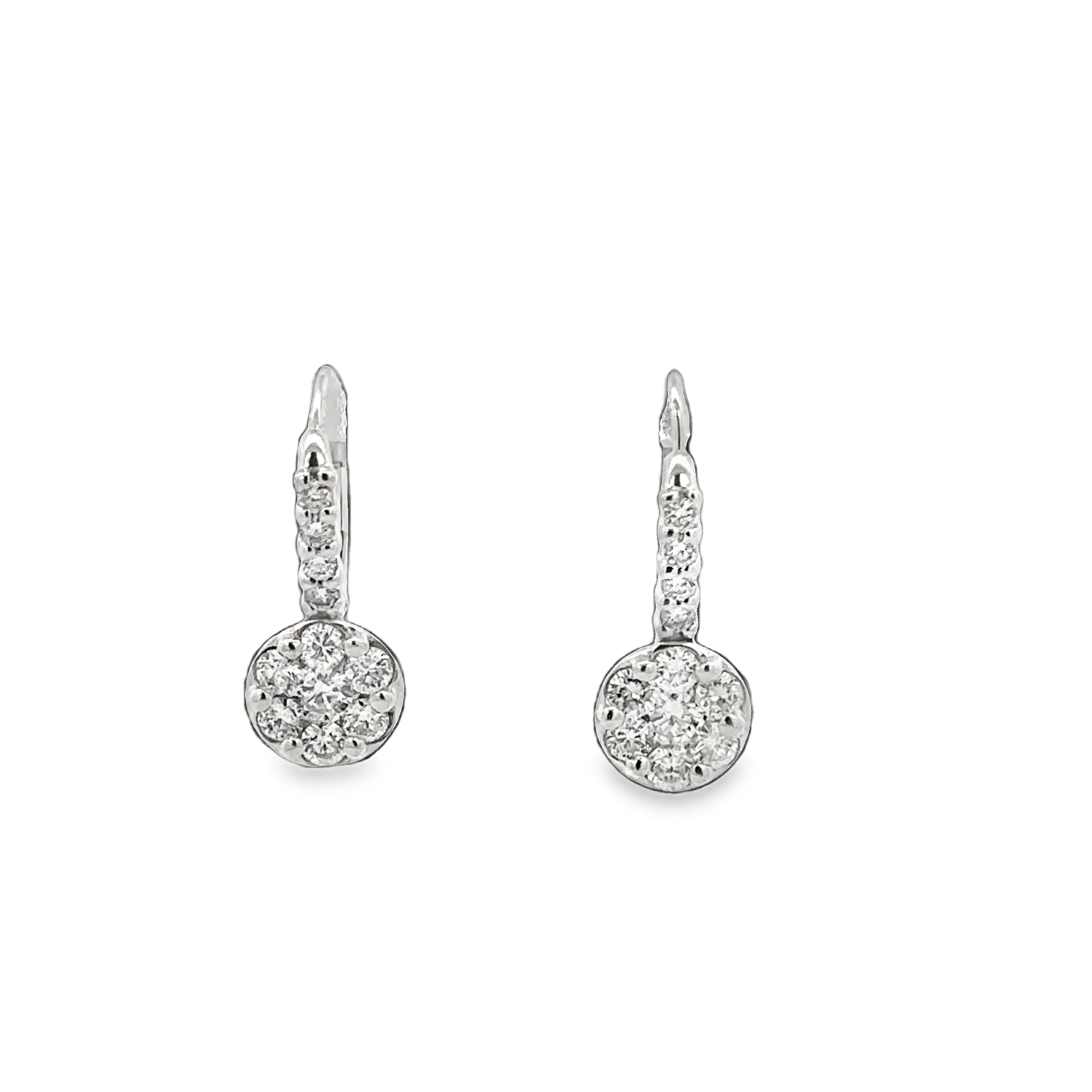 14k White Gold Diamond Cluster Dangle Earrings – 3/4" Tall