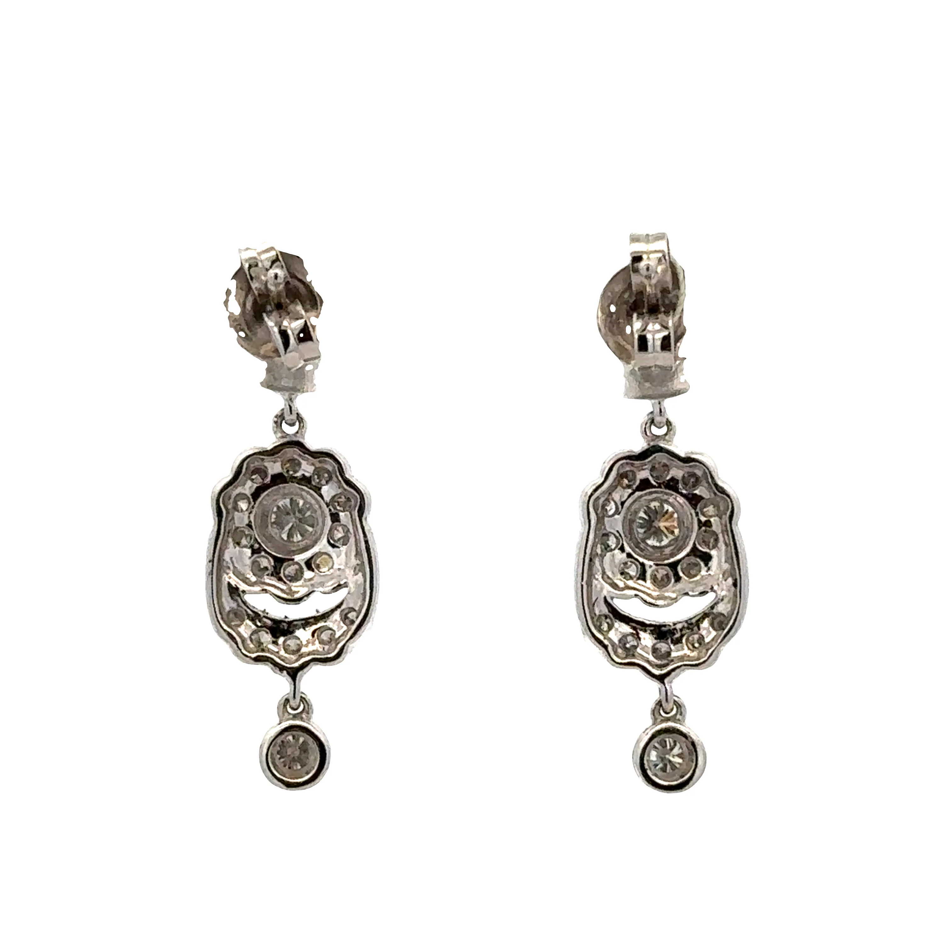 14k White Gold Diamond Cluster Dangle Earrings – 7/8" Tall - Image 2